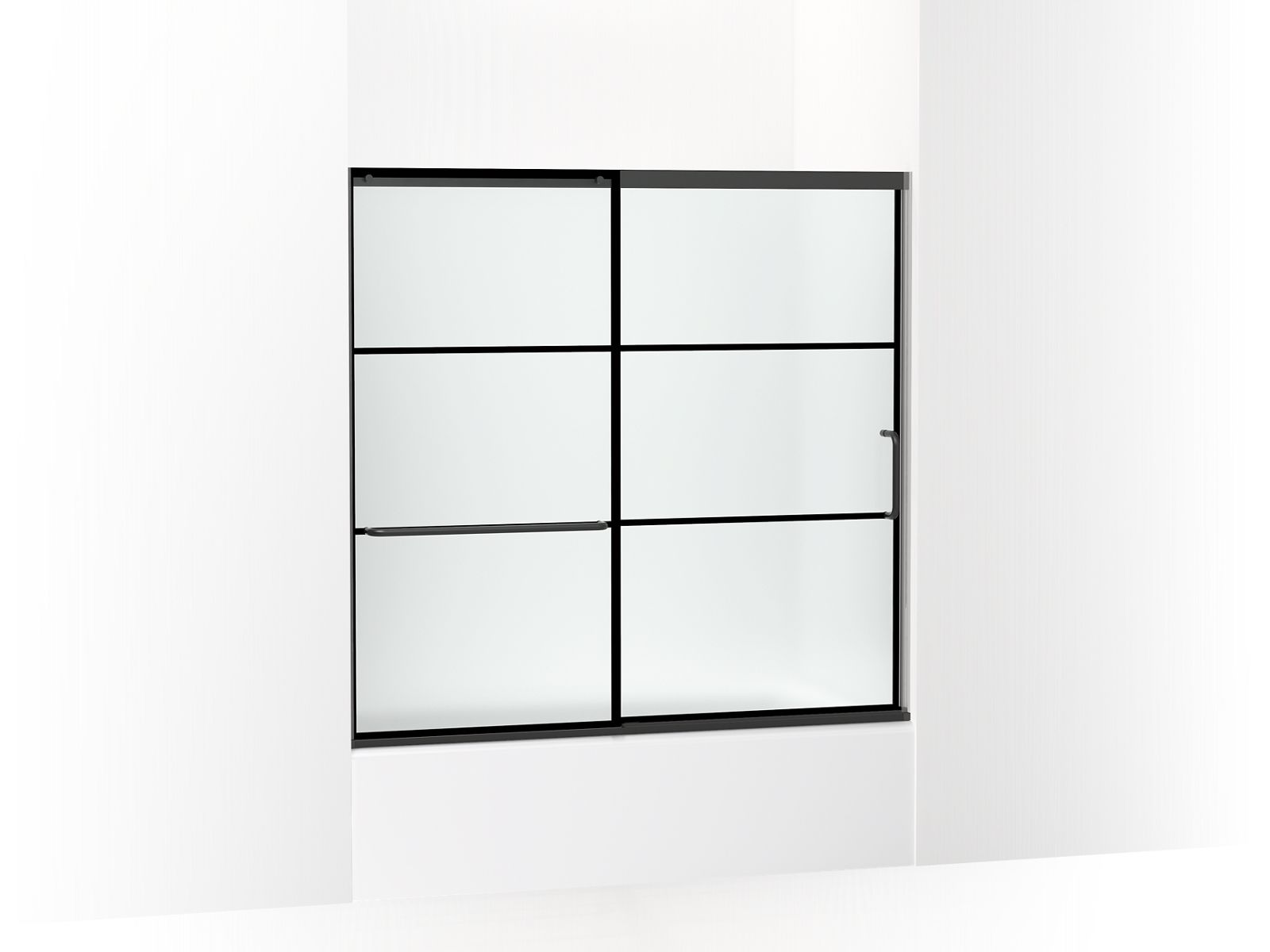 Elate® Sliding bath door, 56-3/4" H x 56-1/4 - 59-5/8" W, with 1/4" thick Frosted glass with rectangular grille pattern