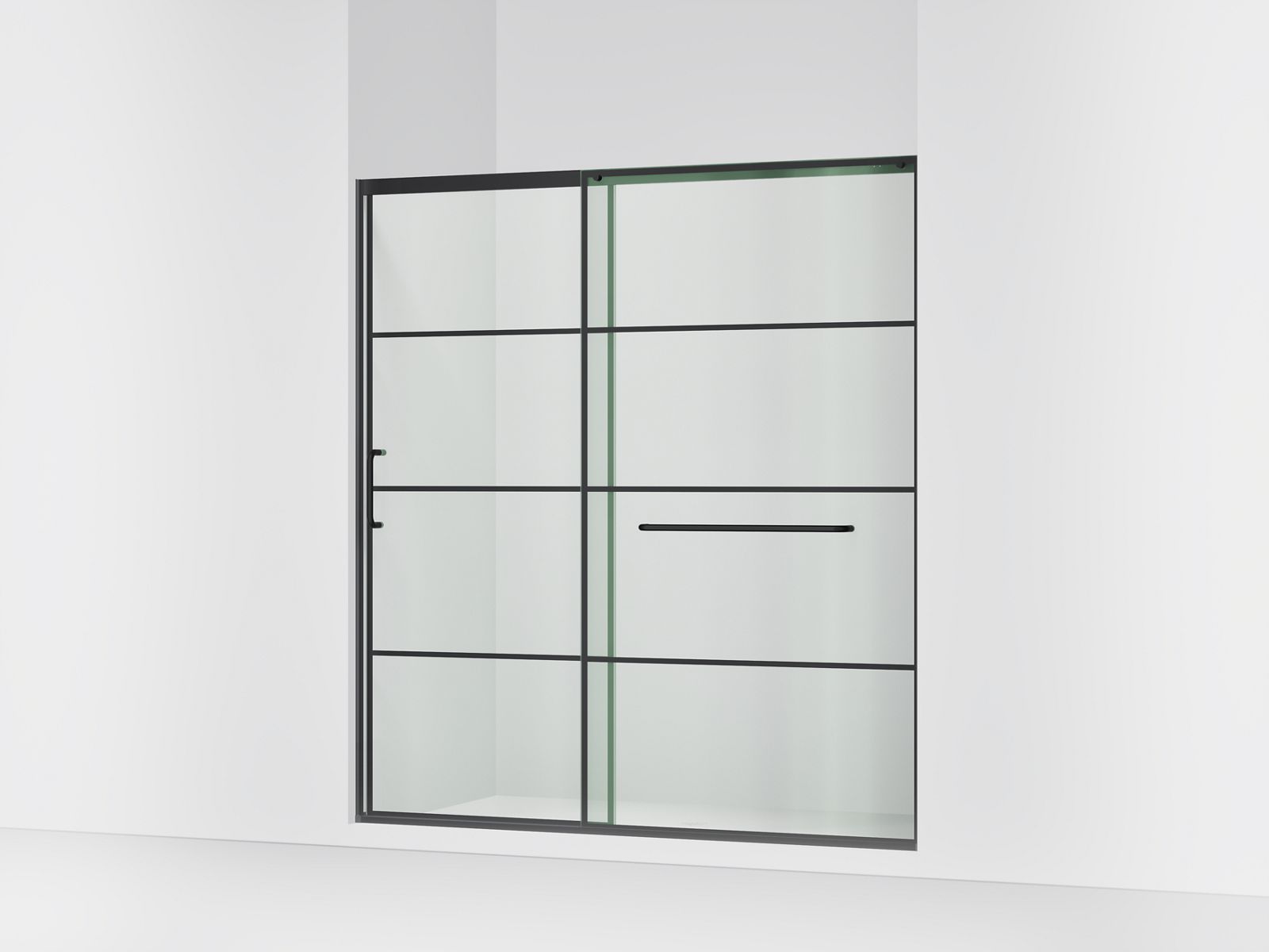 43767-elate-sliding-shower-door-75-1-2-h-x-68-1-4-71-5-8-w-with-heavy-5-16-thick-crystal-clear-glass-with-rectangular-grille-pattern-1.jpg Elate® Sliding shower door, 75-1/2" H x 68-1/4 - 71-5/8" W, with heavy 5/16" thick Crystal Clear glass with rectangular grille pattern