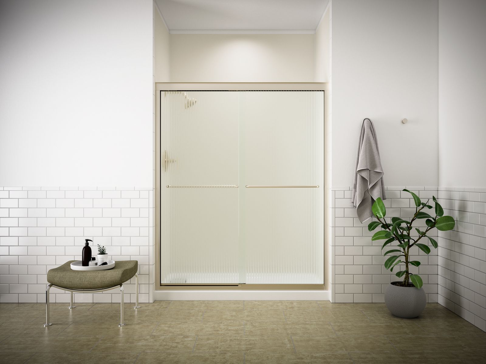 43776-fluence-sliding-shower-door-70-5-16-h-x-56-5-8-59-5-8-w-with-1-4-thick-falling-lines-glass-4.jpg Fluence® Sliding shower door, 70-5/16" H x 56-5/8 - 59-5/8" W, with 1/4" thick Falling Lines glass