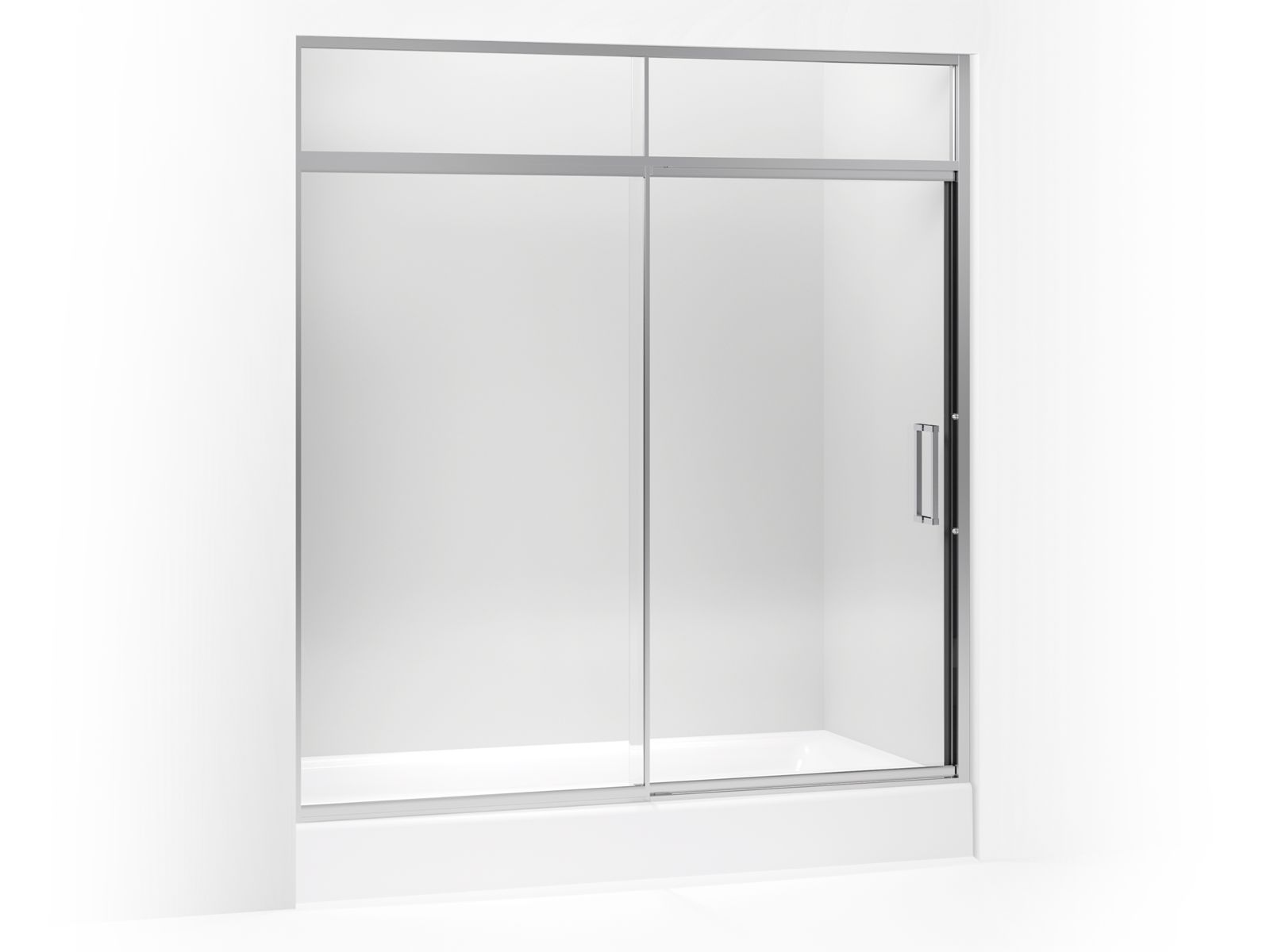 Lattis® Pivot shower door with sliding steam transom, 89-1/2" H x 69 - 72" W, with 3/8" thick Crystal Clear glass