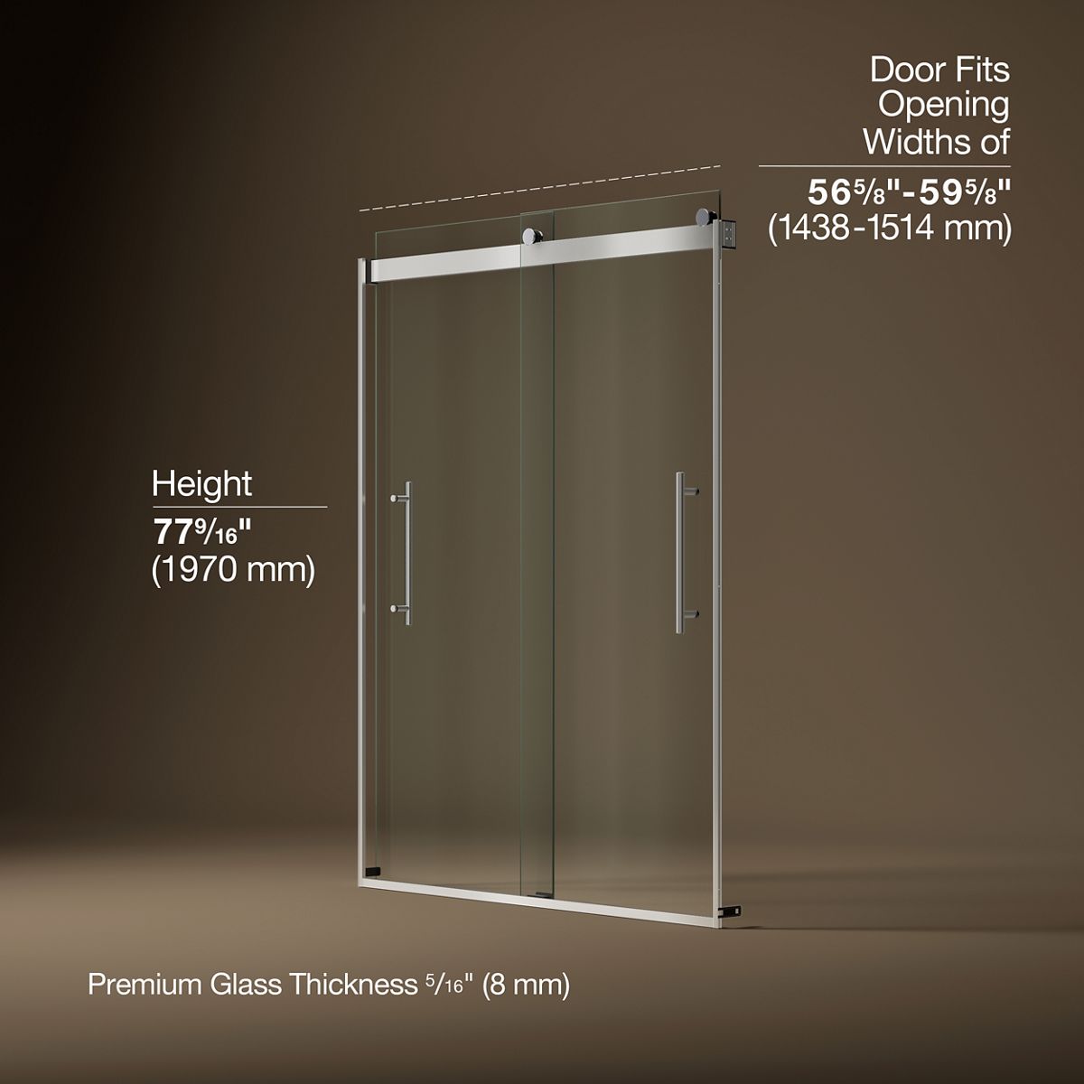 43952-levity-plus-frameless-sliding-shower-door-77-9-16-h-x-56-5-8-59-5-8-w-with-5-16-thick-crystal-clear-glass-22.jpg Levity® Plus Frameless sliding shower door, 77-9/16" H x 56-5/8 - 59-5/8" W, with 5/16"-thick Crystal Clear glass
