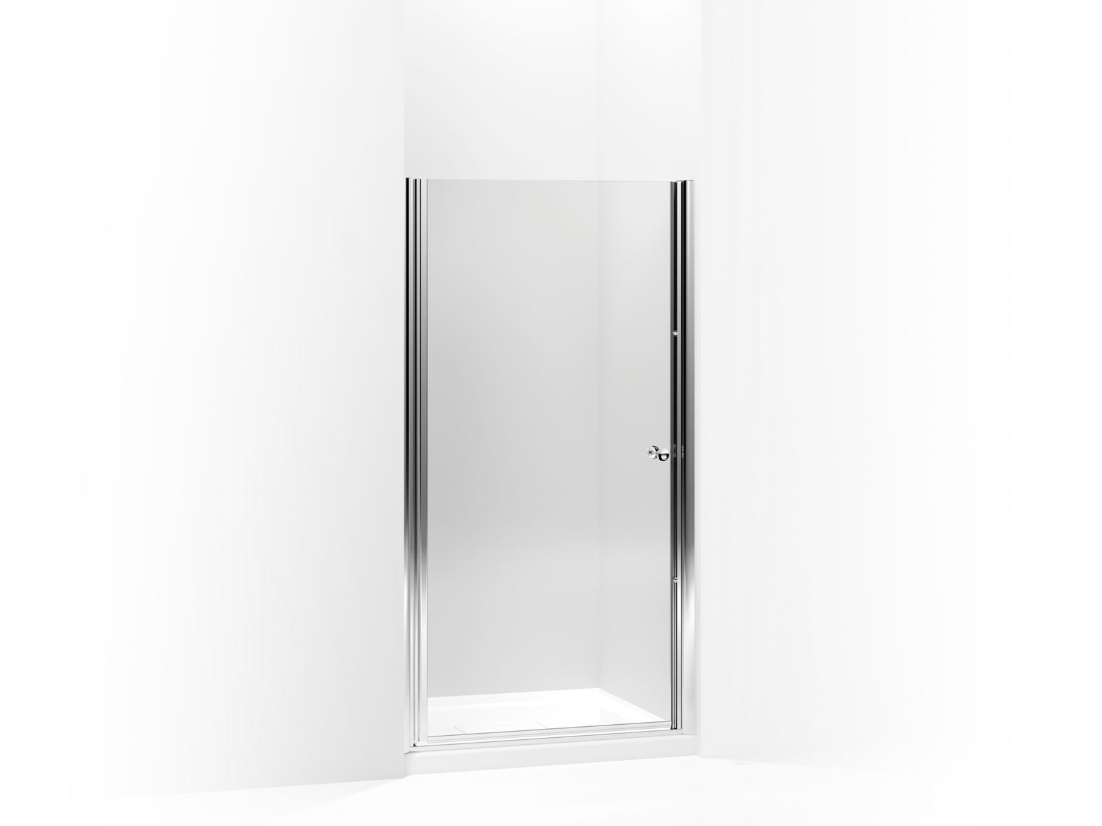 Fluence® Pivot shower door, 65-1/2" H x 27-1/4 - 28-3/4" W, with 1/4" thick Crystal Clear glass