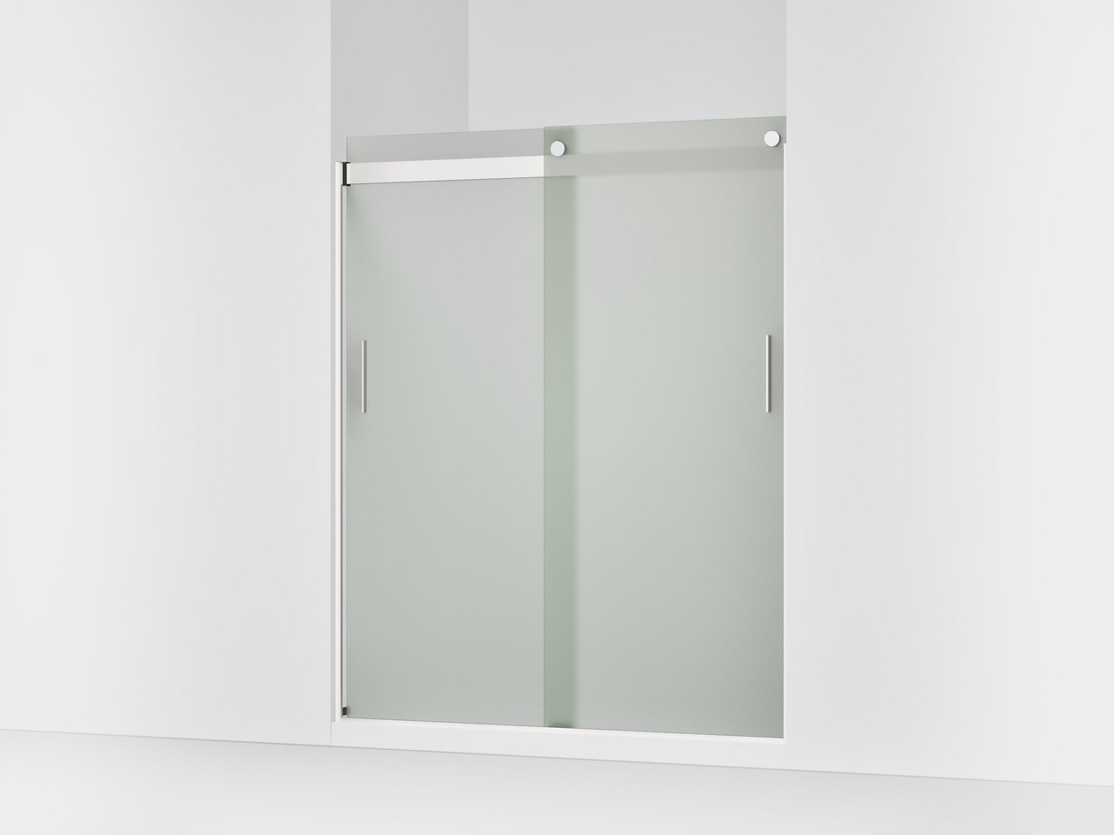 Levity® Sliding shower door, 74" H x 56-5/8 - 59-5/8" W, with 1/4" thick Frosted glass and blade handles