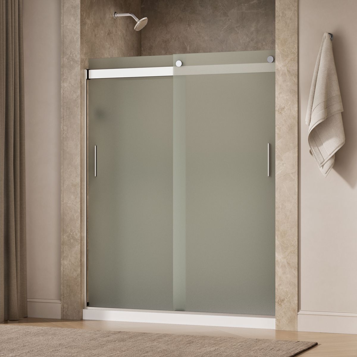 44040-levity-sliding-shower-door-74-h-x-56-5-8-59-5-8-w-with-1-4-thick-frosted-glass-and-blade-handles-27.jpg Levity® Sliding shower door, 74" H x 56-5/8 - 59-5/8" W, with 1/4" thick Frosted glass and blade handles