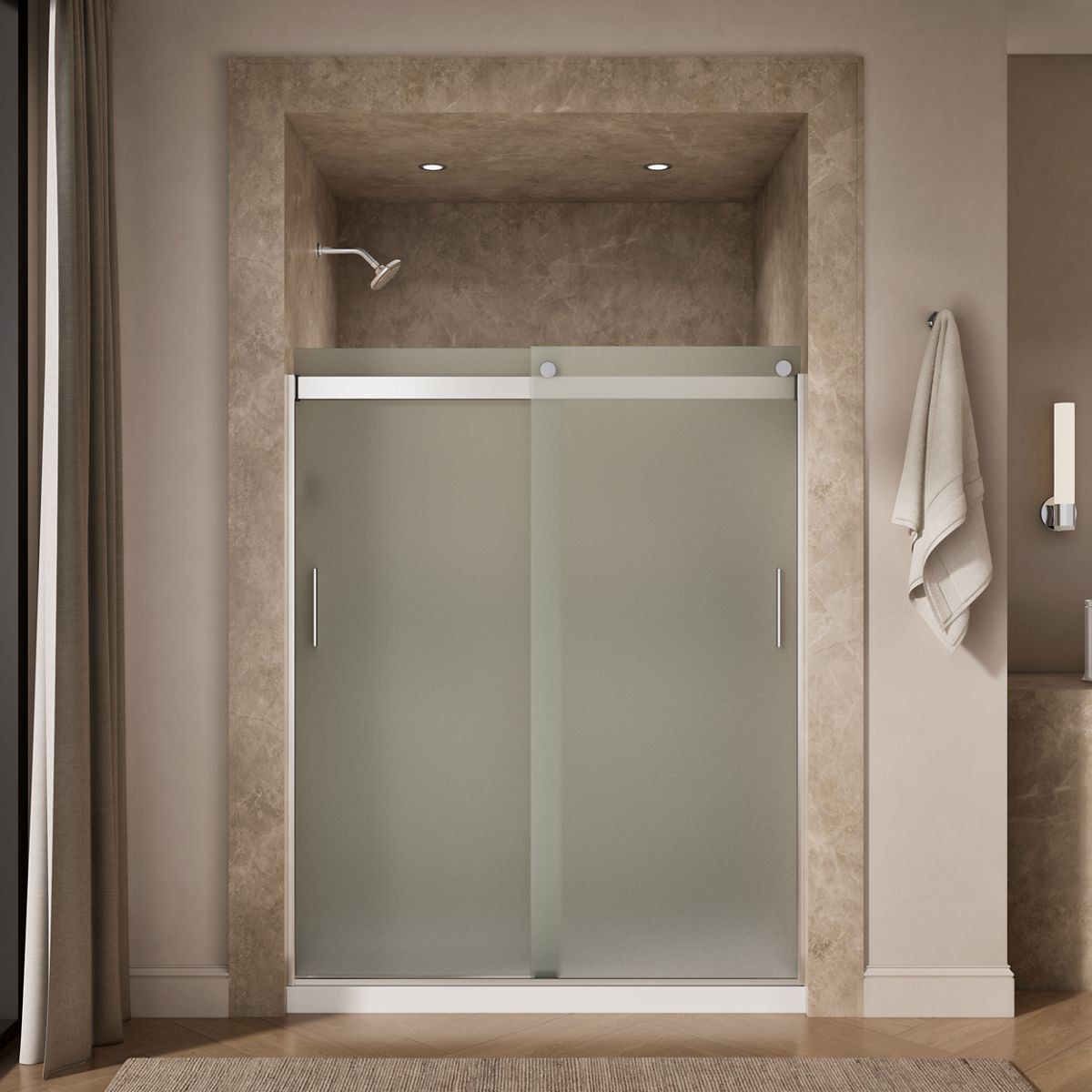 44040-levity-sliding-shower-door-74-h-x-56-5-8-59-5-8-w-with-1-4-thick-frosted-glass-and-blade-handles-37.jpg Levity® Sliding shower door, 74" H x 56-5/8 - 59-5/8" W, with 1/4" thick Frosted glass and blade handles