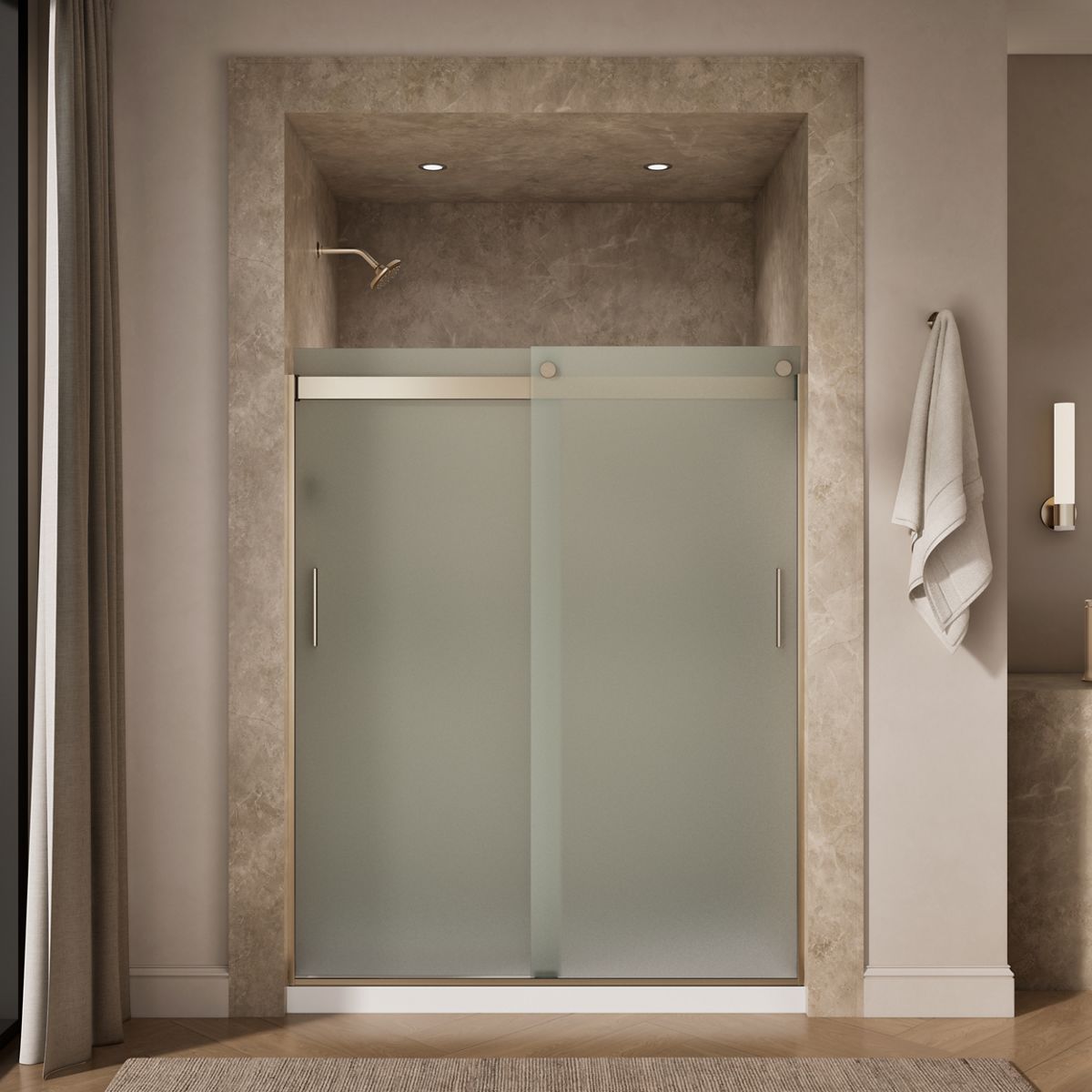 44040-levity-sliding-shower-door-74-h-x-56-5-8-59-5-8-w-with-1-4-thick-frosted-glass-and-blade-handles-38.jpg Levity® Sliding shower door, 74" H x 56-5/8 - 59-5/8" W, with 1/4" thick Frosted glass and blade handles