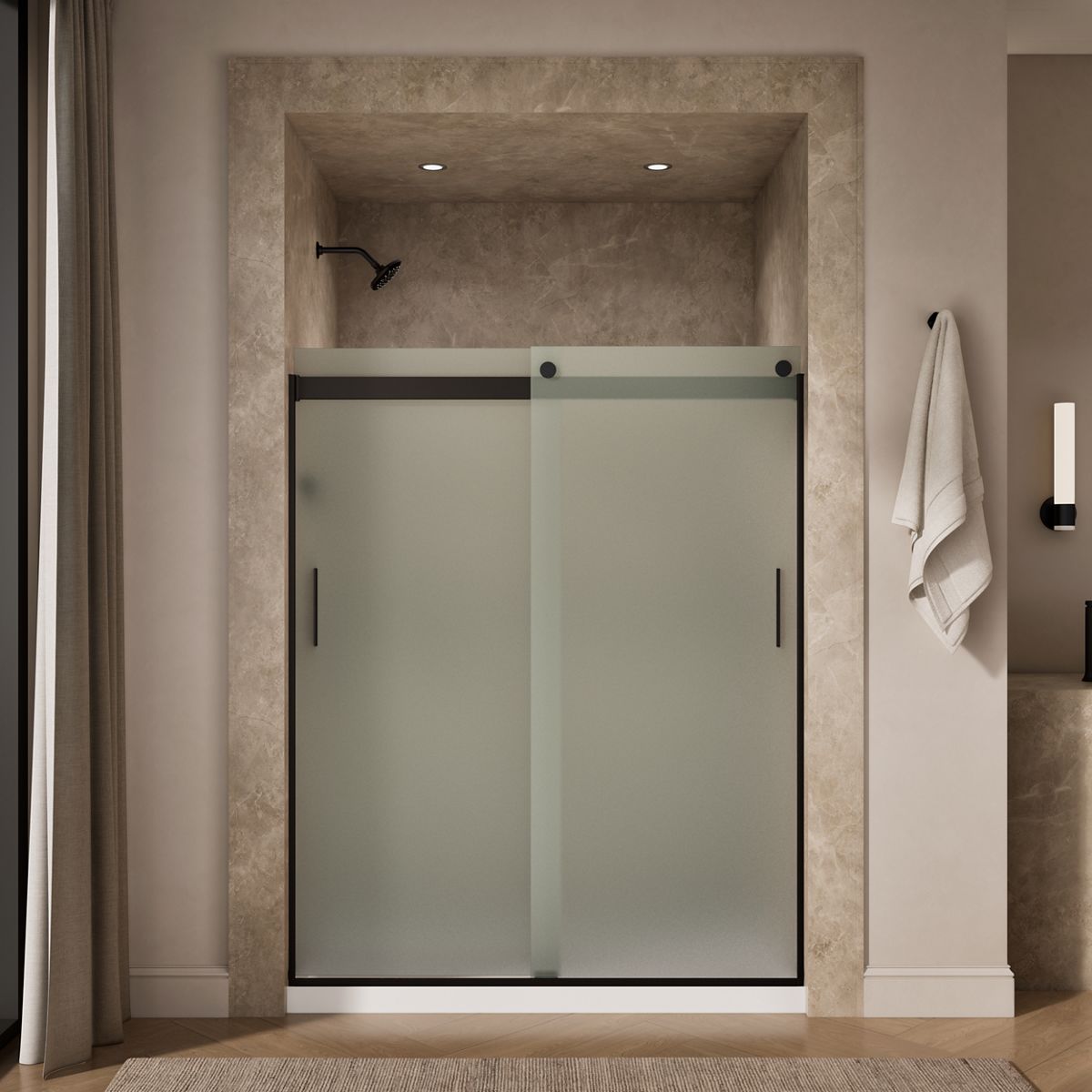 44040-levity-sliding-shower-door-74-h-x-56-5-8-59-5-8-w-with-1-4-thick-frosted-glass-and-blade-handles-39.jpg Levity® Sliding shower door, 74" H x 56-5/8 - 59-5/8" W, with 1/4" thick Frosted glass and blade handles