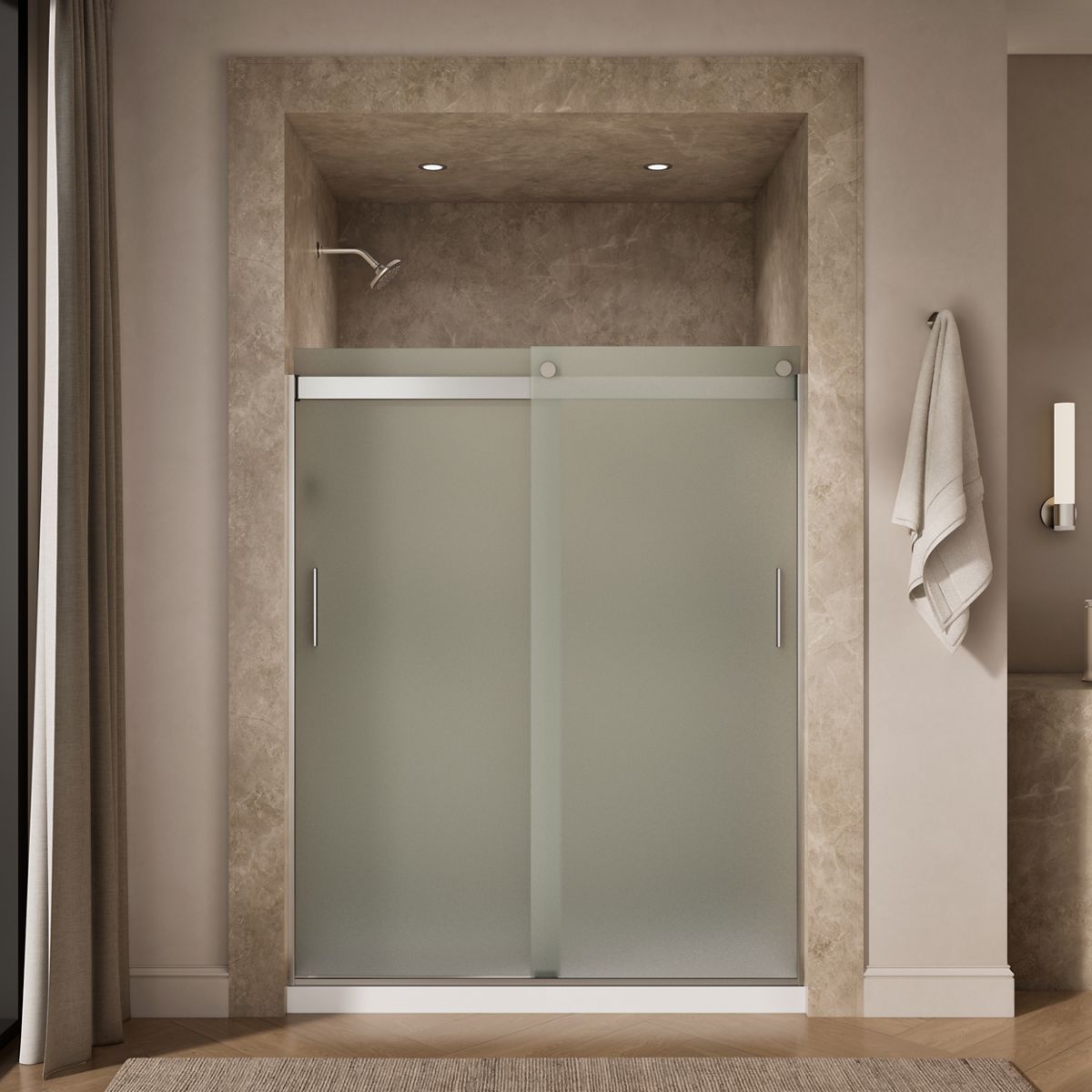 44040-levity-sliding-shower-door-74-h-x-56-5-8-59-5-8-w-with-1-4-thick-frosted-glass-and-blade-handles-41.jpg Levity® Sliding shower door, 74" H x 56-5/8 - 59-5/8" W, with 1/4" thick Frosted glass and blade handles