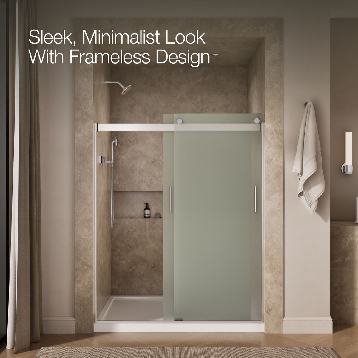 44040-levity-sliding-shower-door-74-h-x-56-5-8-59-5-8-w-with-1-4-thick-frosted-glass-and-blade-handles-42.jpg Levity® Sliding shower door, 74" H x 56-5/8 - 59-5/8" W, with 1/4" thick Frosted glass and blade handles