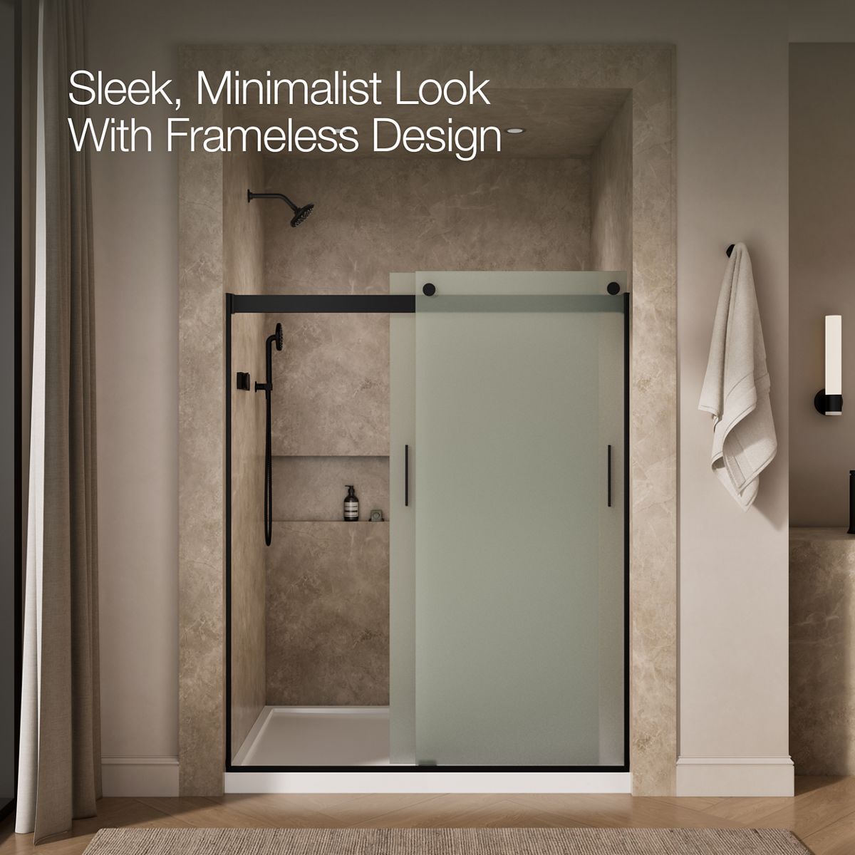 44040-levity-sliding-shower-door-74-h-x-56-5-8-59-5-8-w-with-1-4-thick-frosted-glass-and-blade-handles-45.jpg Levity® Sliding shower door, 74" H x 56-5/8 - 59-5/8" W, with 1/4" thick Frosted glass and blade handles