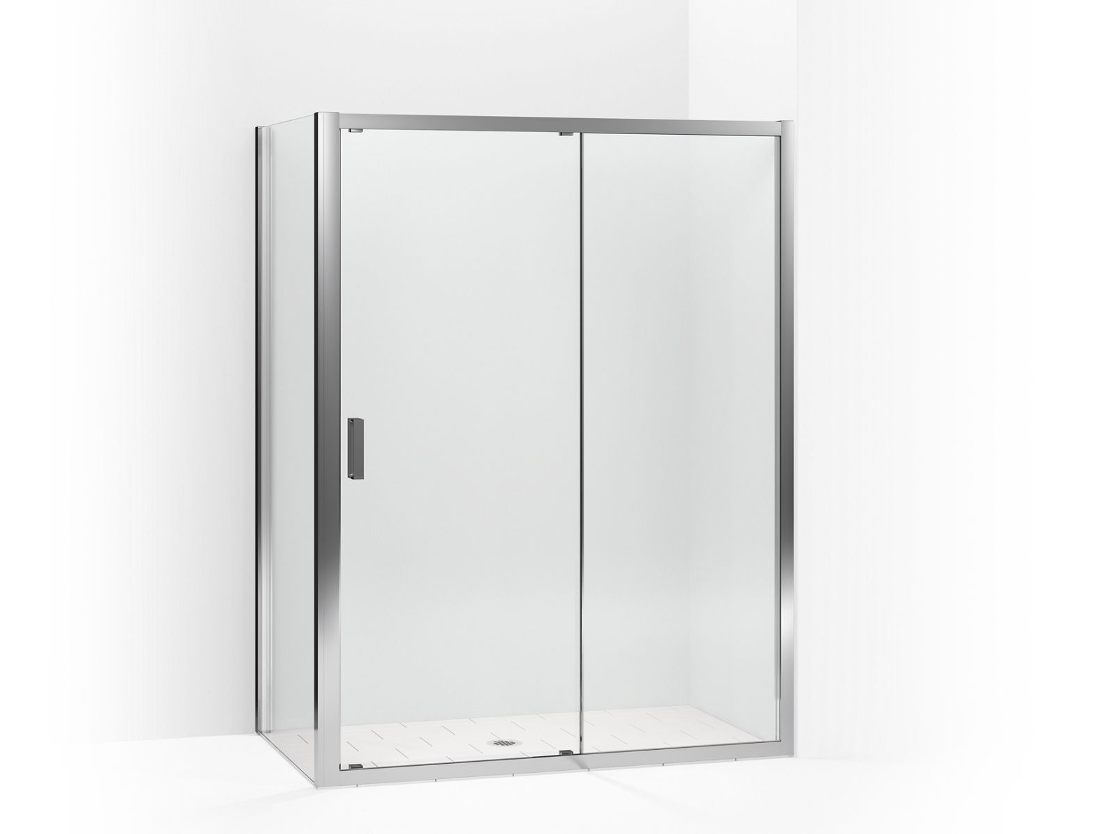 Aerie® Sliding shower door with return panel, 75" H x 57-1/16 - 59-7/16" W, with 5/16" thick Crystal Clear glass