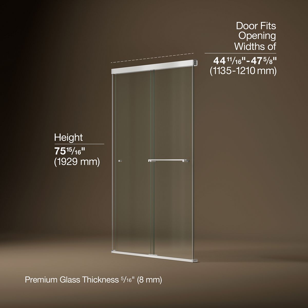 44058-revel-sliding-shower-door-76-h-x-44-5-8-47-5-8-w-with-5-16-thick-crystal-clear-glass-5.jpg Revel® Sliding shower door, 76" H x 44-5/8 - 47-5/8" W, with 5/16" thick Crystal Clear glass