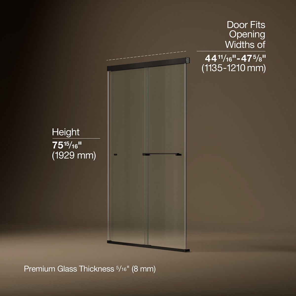 44058-revel-sliding-shower-door-76-h-x-44-5-8-47-5-8-w-with-5-16-thick-crystal-clear-glass-6.jpg Revel® Sliding shower door, 76" H x 44-5/8 - 47-5/8" W, with 5/16" thick Crystal Clear glass
