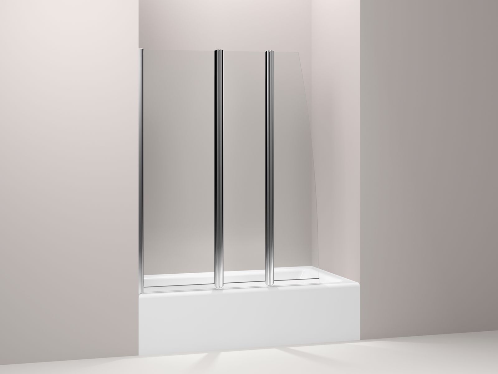 Minima(R) triple-panel bath screen, 61" H x 49-3/16" W, with 3/16" thick Crystal Clear glass and right-hand entry