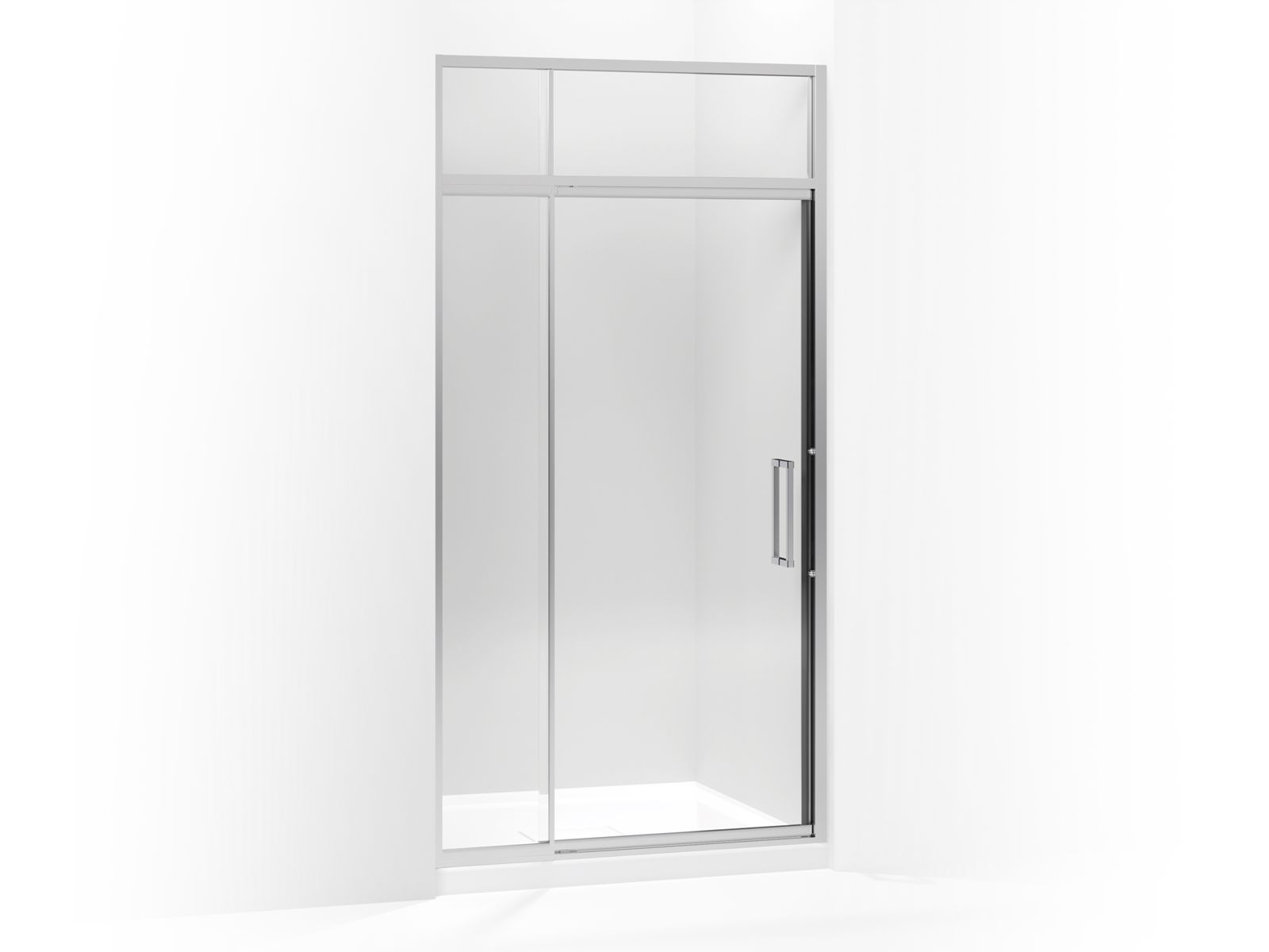 Lattis® Pivot shower door with sliding steam transom, 89-1/2" H x 39 - 42" W, with 3/8" thick Crystal Clear glass