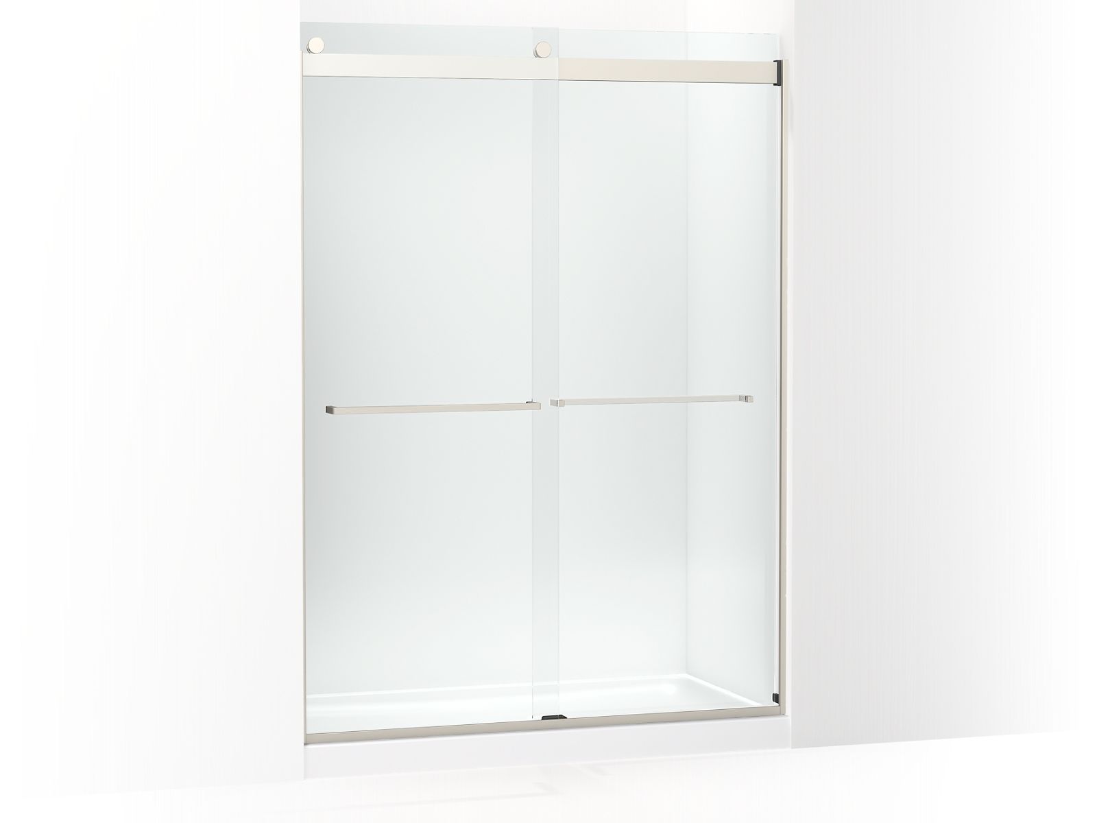 Levity® Sliding shower door, 82" H x 56-5/8 - 59-5/8" W, with 3/8" thick Crystal Clear glass