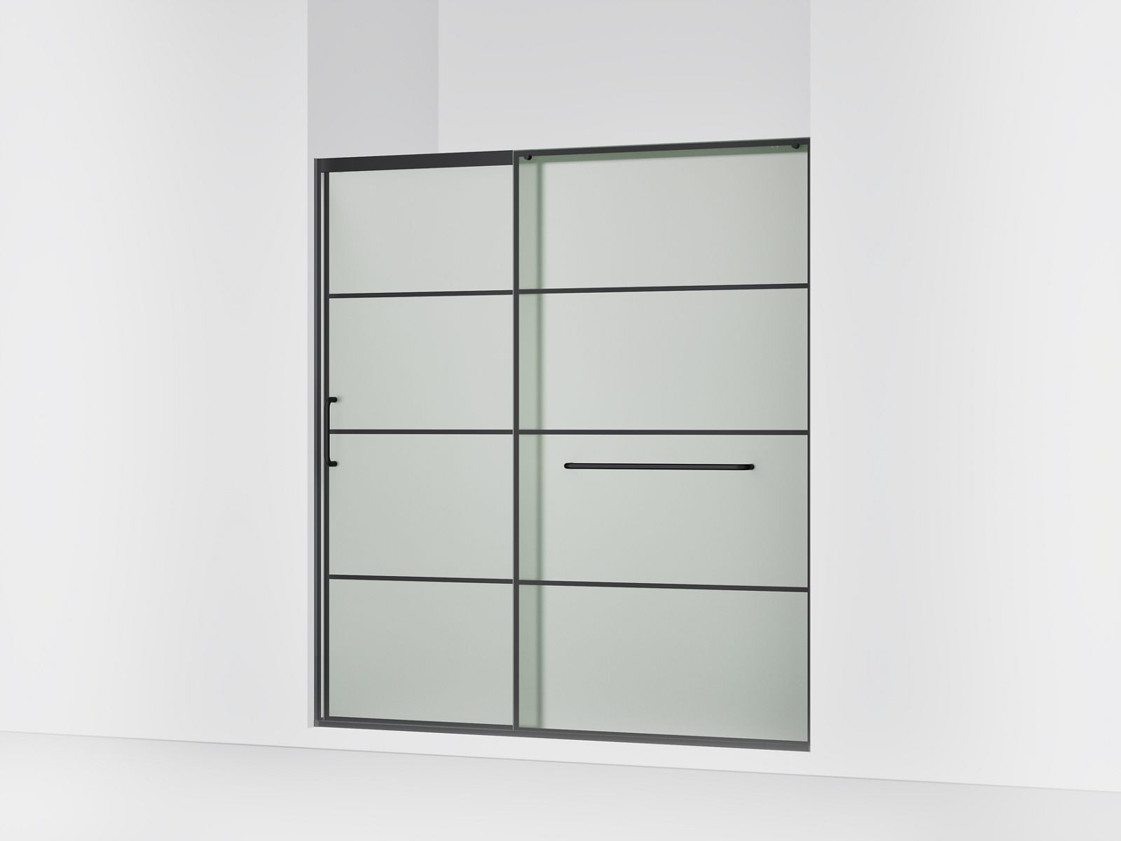 Elate® Sliding shower door, 75-1/2" H x 68-1/4 - 71-5/8" W, with heavy 5/16" thick Frosted glass with rectangular grille pattern