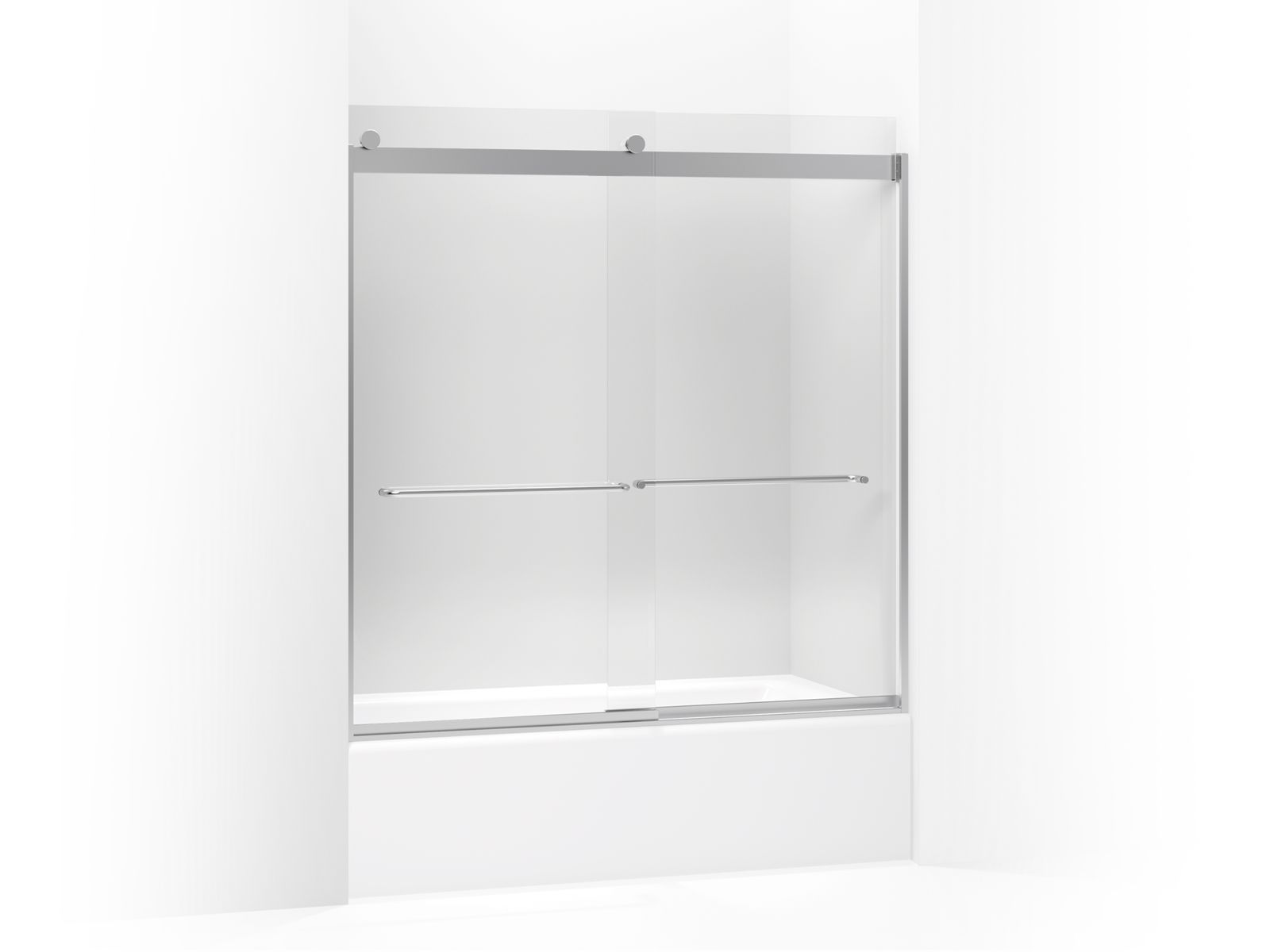 Levity® Sliding bath door, 62" H x 56-5/8 - 59-5/8" W, with 5/16" thick Crystal Clear glass