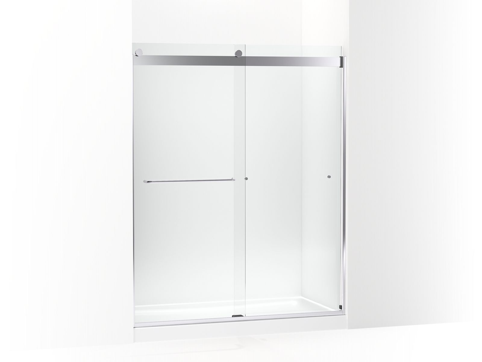 Levity® Sliding shower door, 74" H x 56-5/8 - 59-5/8" W, with 5/16" thick Crystal Clear glass