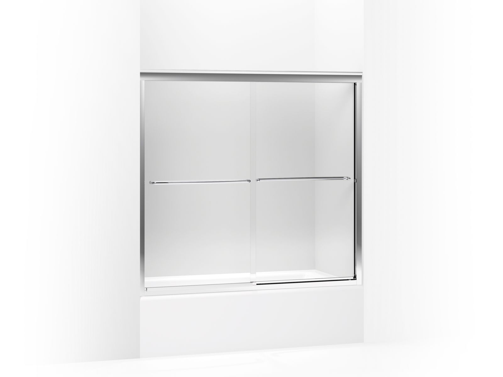Fluence® Sliding bath door, 55-3/4" H x 56-5/8 - 59-5/8" W, with 1/4" thick Crystal Clear glass