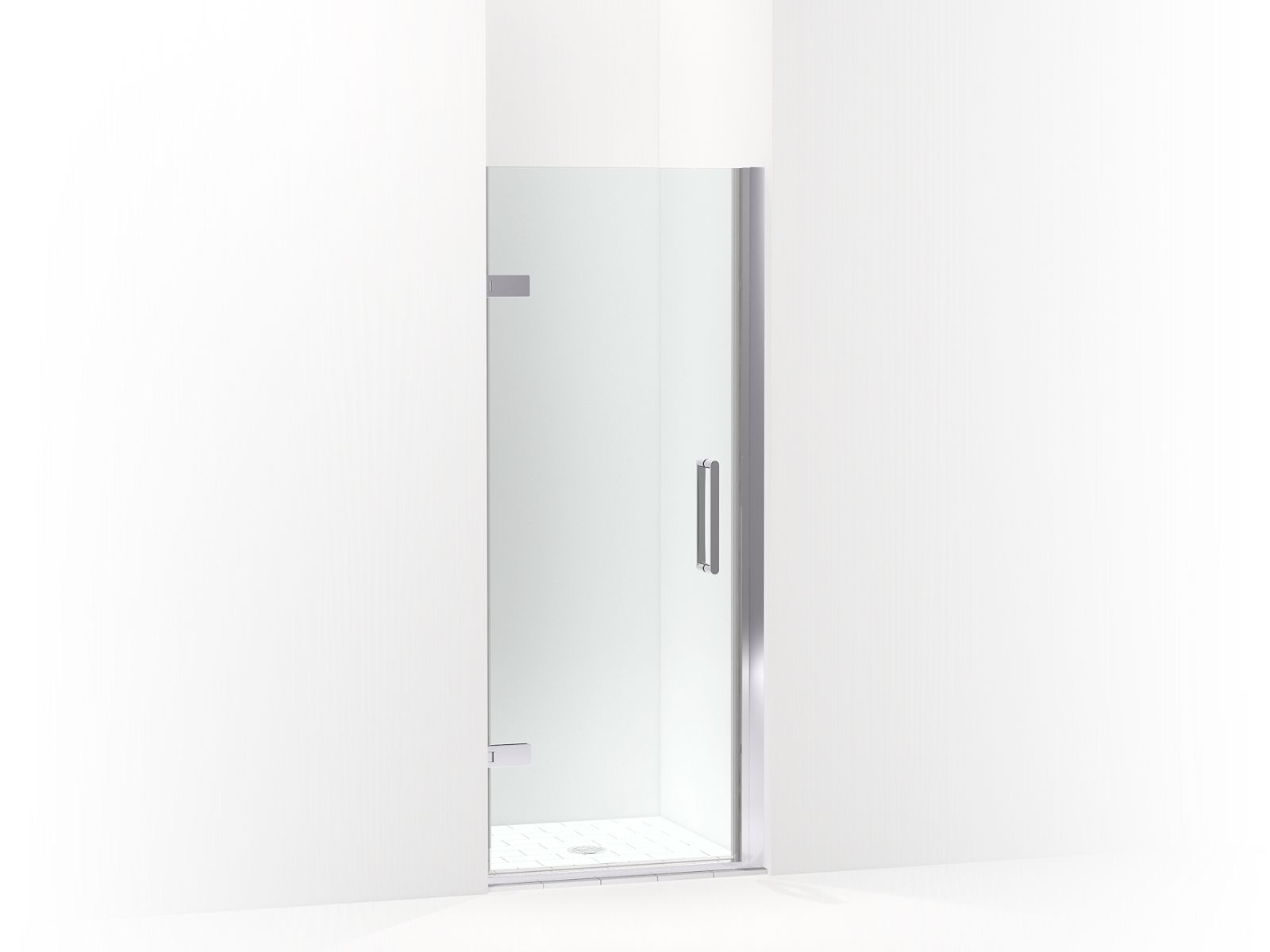Composed™ Frameless pivot shower door, 71-5/8" H x 27-5/8 - 28-3/8" W, with 3/8" thick Crystal Clear glass
