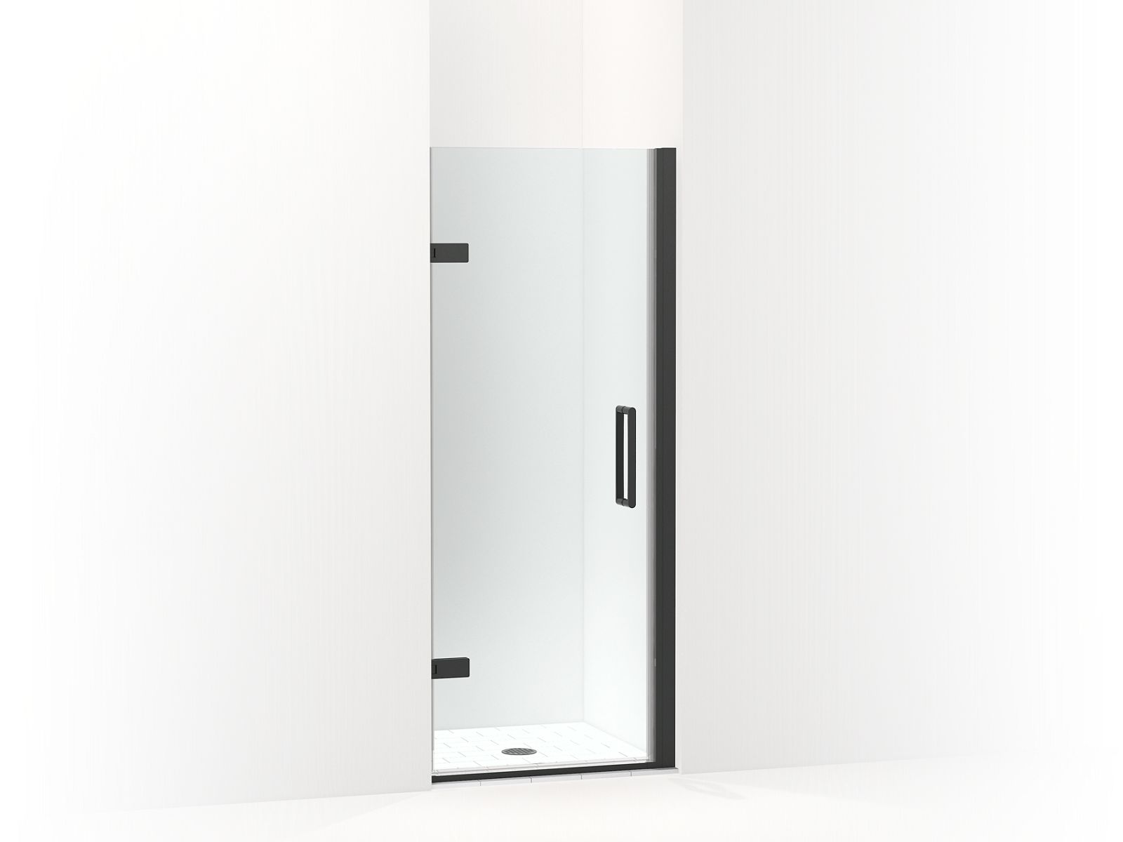 Composed™ Frameless pivot shower door, 71-5/8" H x 27-5/8 - 28-3/8" W, with 3/8" thick Crystal Clear glass