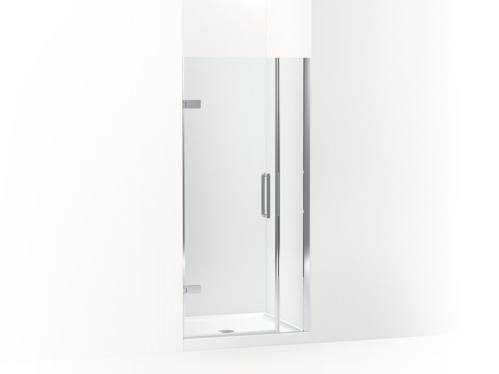 Composed™ Frameless pivot shower door, 71-9/16" H x 33-5/8 - 34-3/8" W, with 3/8" thick Crystal Clear glass
