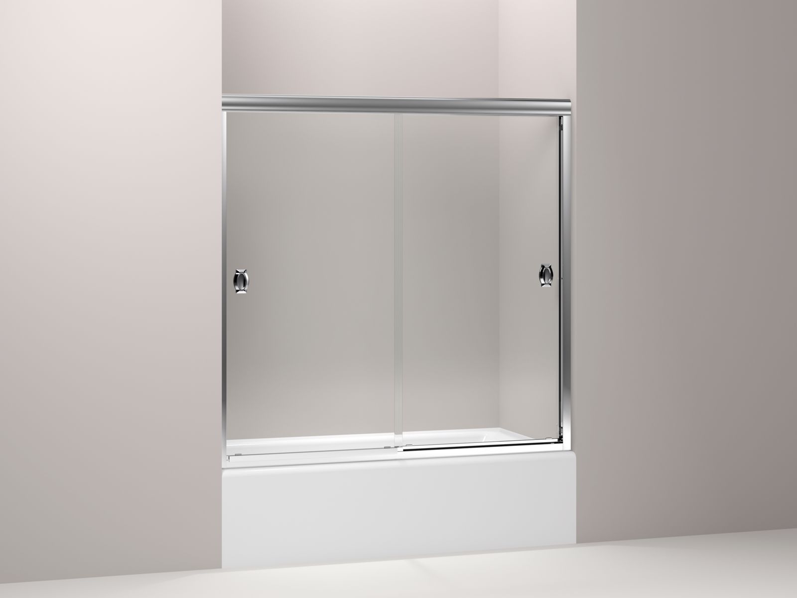 Devonshire(R) frameless sliding bath door with 1/4" thick Crystal Clear glass, 56-5/8" - 59-5/8" x 58-5/16"