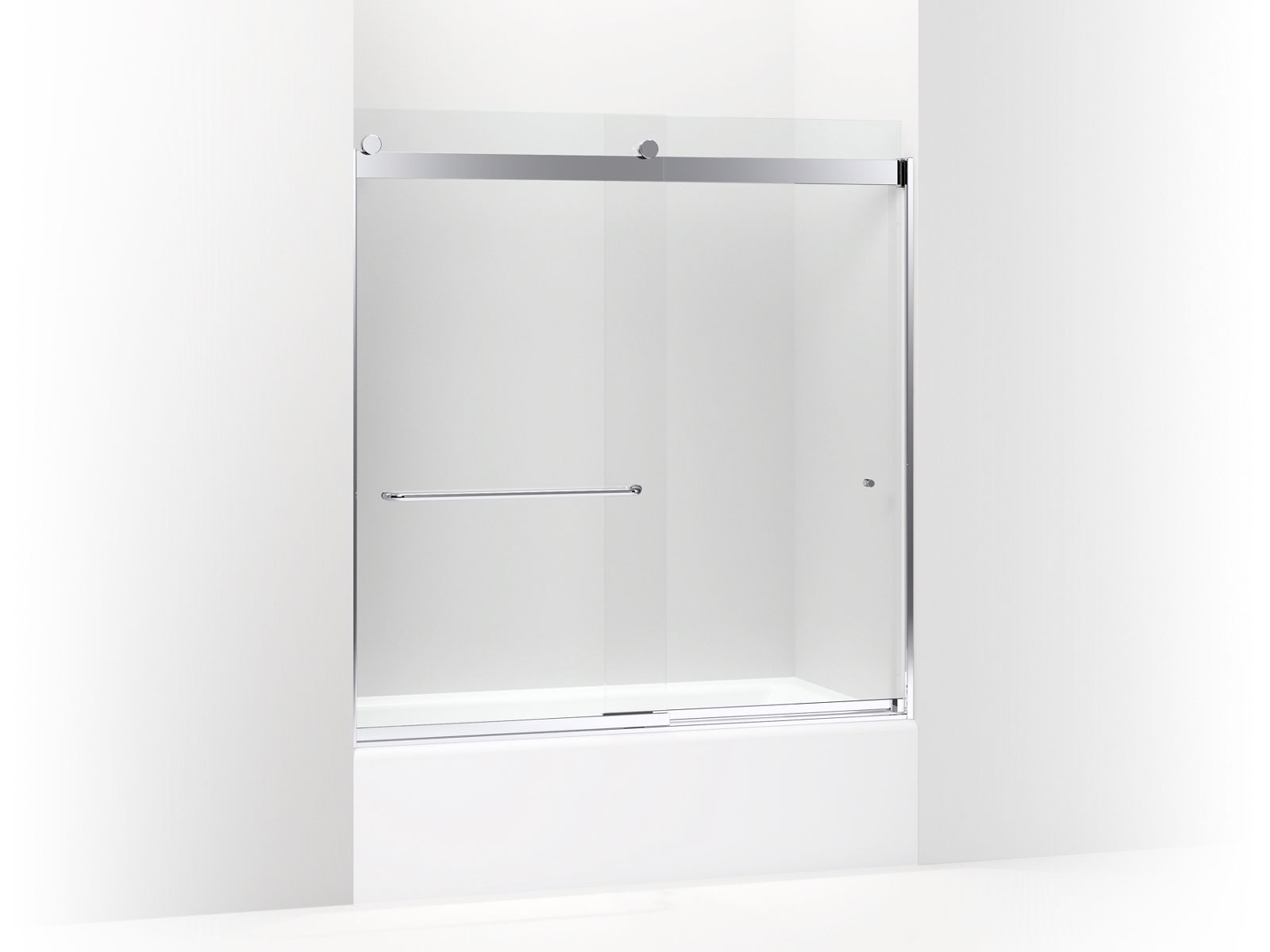 Levity® Sliding bath door, 62" H x 56-5/8 - 59-5/8" W, with 5/16" thick Crystal Clear glass