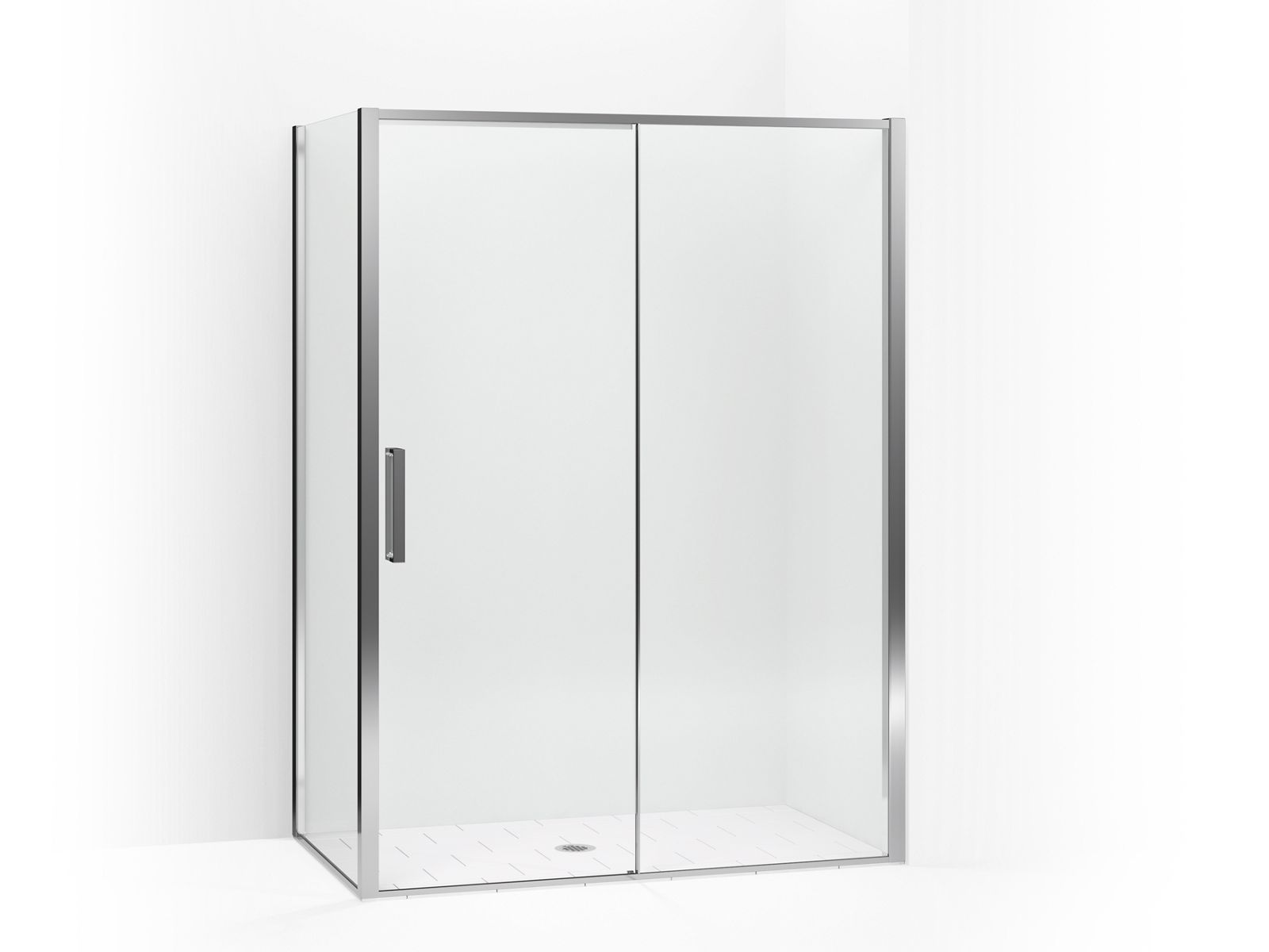 Torsion® Frameless sliding shower door, 77" H x 57-1/2 - 59-1/16" W, with 5/16" thick Crystal Clear glass