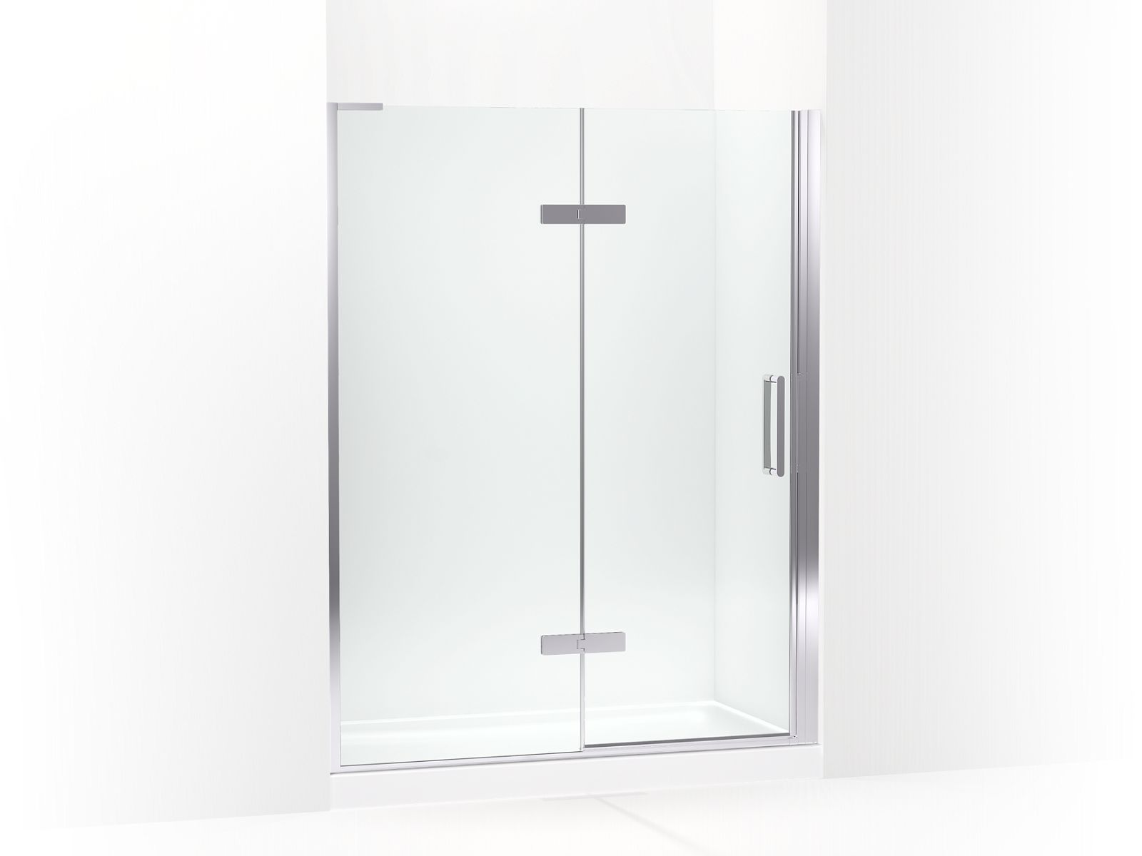 Composed™ Frameless pivot shower door, 73" H x 57 - 58-3/8" W, with 3/8" thick Crystal Clear glass