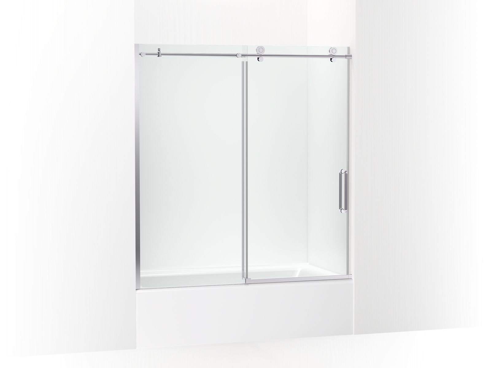Cursiva™ Sliding bath door, 62" H x 56-1/8 - 59-7/8" W, with 5/16" thick Crystal Clear glass