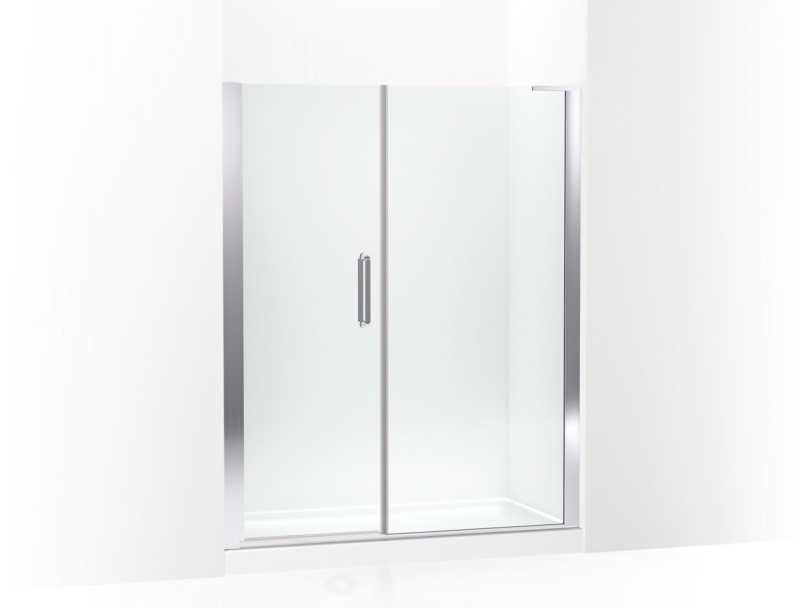 Cursiva™ Pivot shower door, 71-5/8" H x 57 - 59-1/2" W, with 5/16" thick Crystal Clear glass