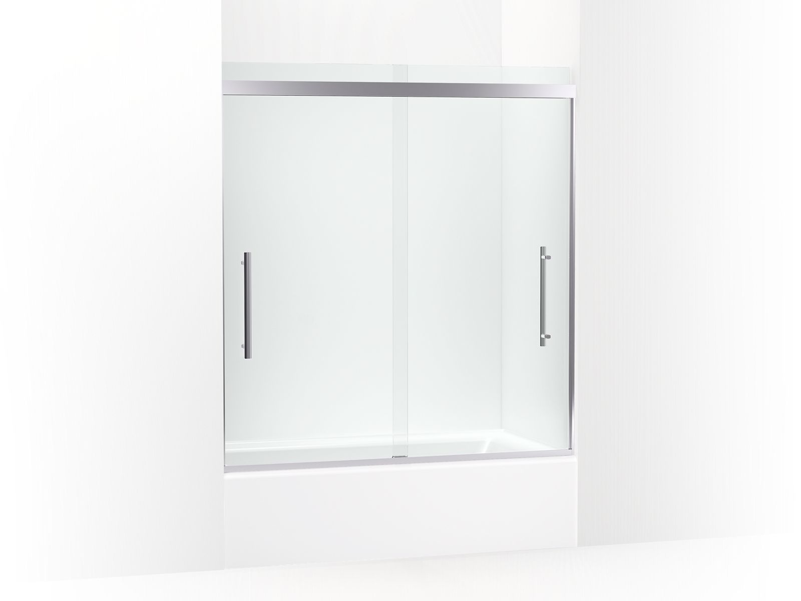 Prim® Frameless sliding bath door, 63-9/16" H x 54-5/8 - 59-5/8" W, with 5/16" thick Crystal Clear glass
