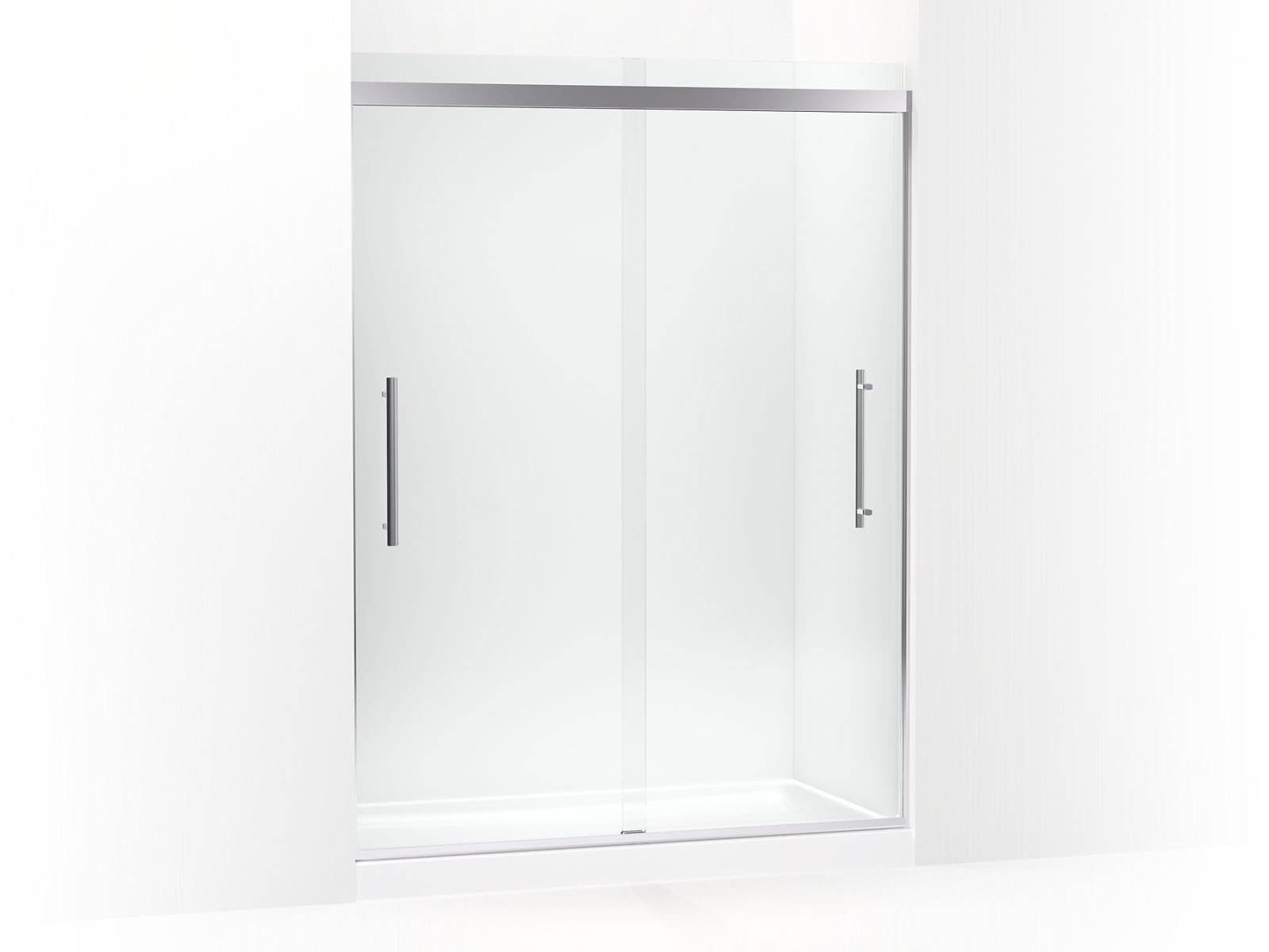 Prim® Frameless sliding shower door, 79-1/16" H x 54-5/8 - 59-5/8" W, with 5/16" thick Crystal Clear glass