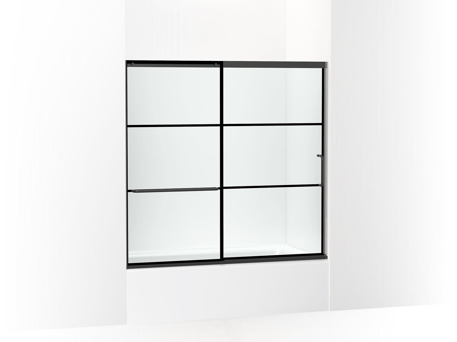 Elate® Sliding bath door, 56-3/4" H x 56-1/4 - 59-5/8" W, with 1/4" thick Crystal Clear glass with rectangular grille pattern