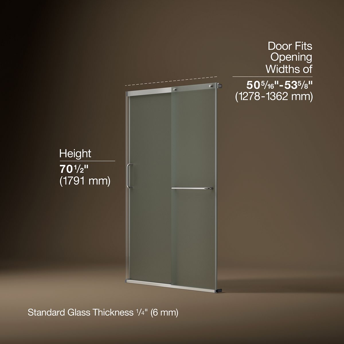 44545-elate-sliding-shower-door-70-1-2-h-x-50-1-4-53-5-8-w-with-1-4-thick-frosted-glass-11.jpg Elate® Sliding shower door, 70-1/2" H x 50-1/4 - 53-5/8" W, with 1/4" thick Frosted glass