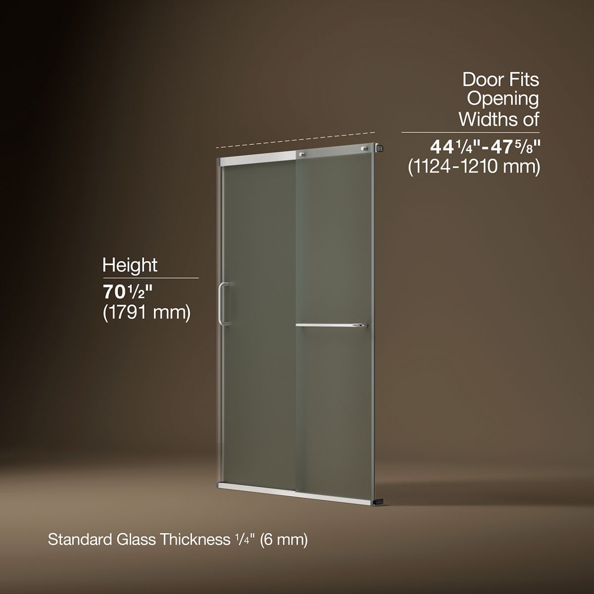 44545-elate-sliding-shower-door-70-1-2-h-x-50-1-4-53-5-8-w-with-1-4-thick-frosted-glass-8.jpg Elate® Sliding shower door, 70-1/2" H x 50-1/4 - 53-5/8" W, with 1/4" thick Frosted glass