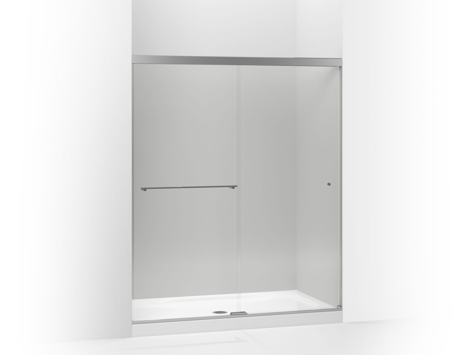 Revel® Sliding shower door, 70" H x 56-5/8 - 59-5/8" W, with 5/16" thick Crystal Clear glass