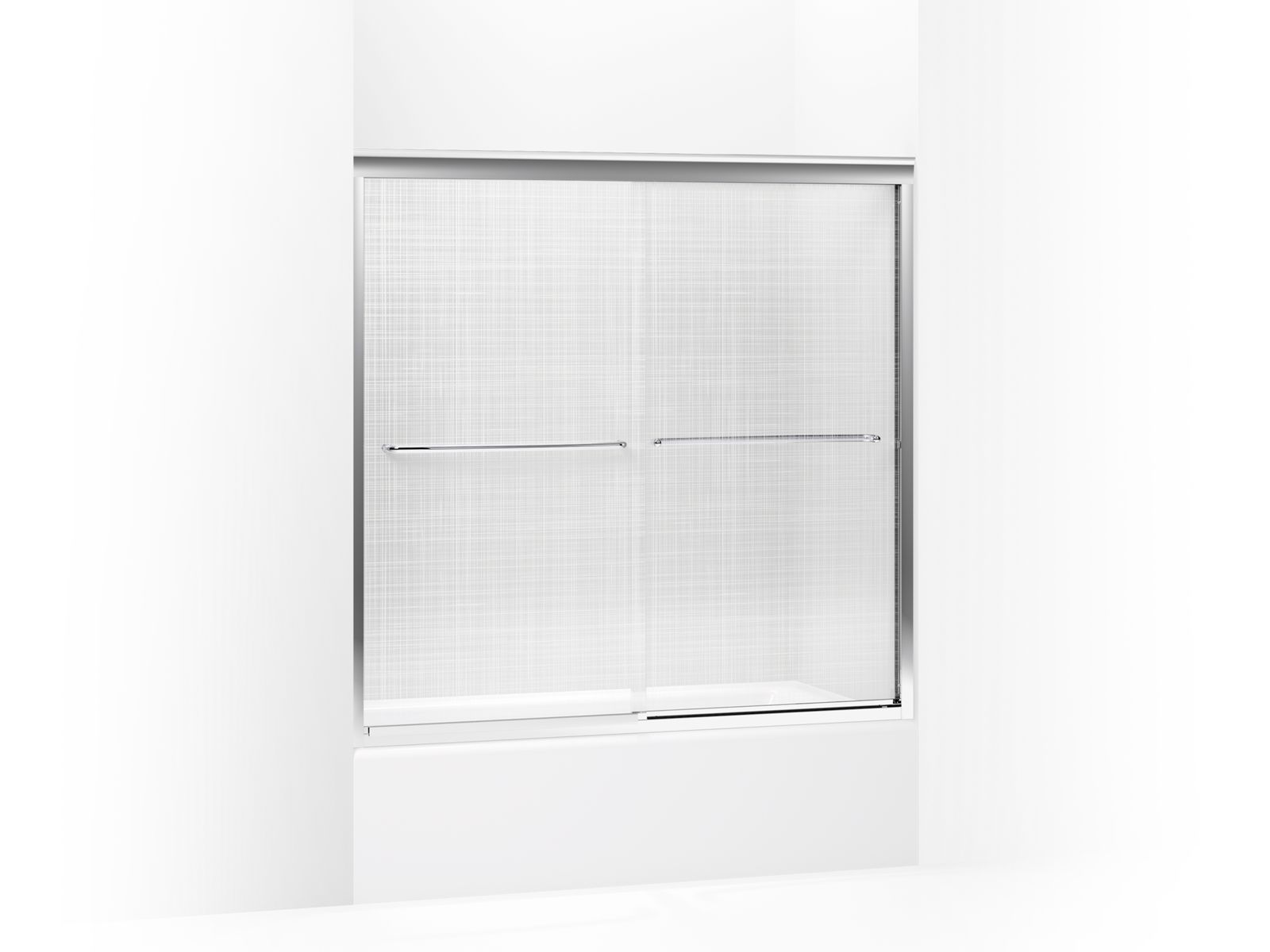 Fluence® Sliding bath door, 58-5/16" H x 56-5/8 - 59-5/8" W with 1/4" thick Cavata® glass