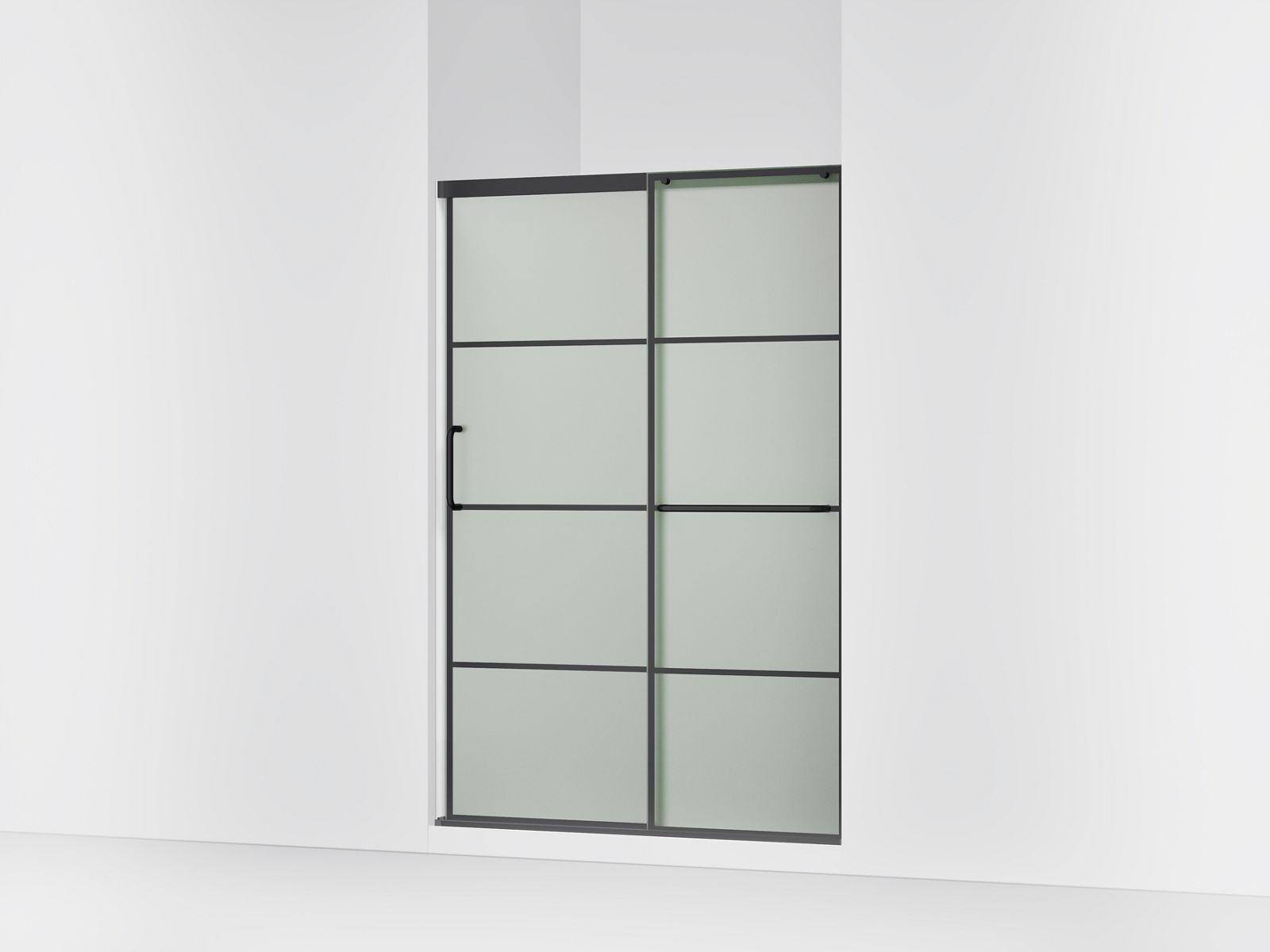 Elate® Sliding shower door, 70-1/2" H x 44-1/4 - 47-5/8" W, with 1/4" thick Frosted glass with rectangular grille pattern