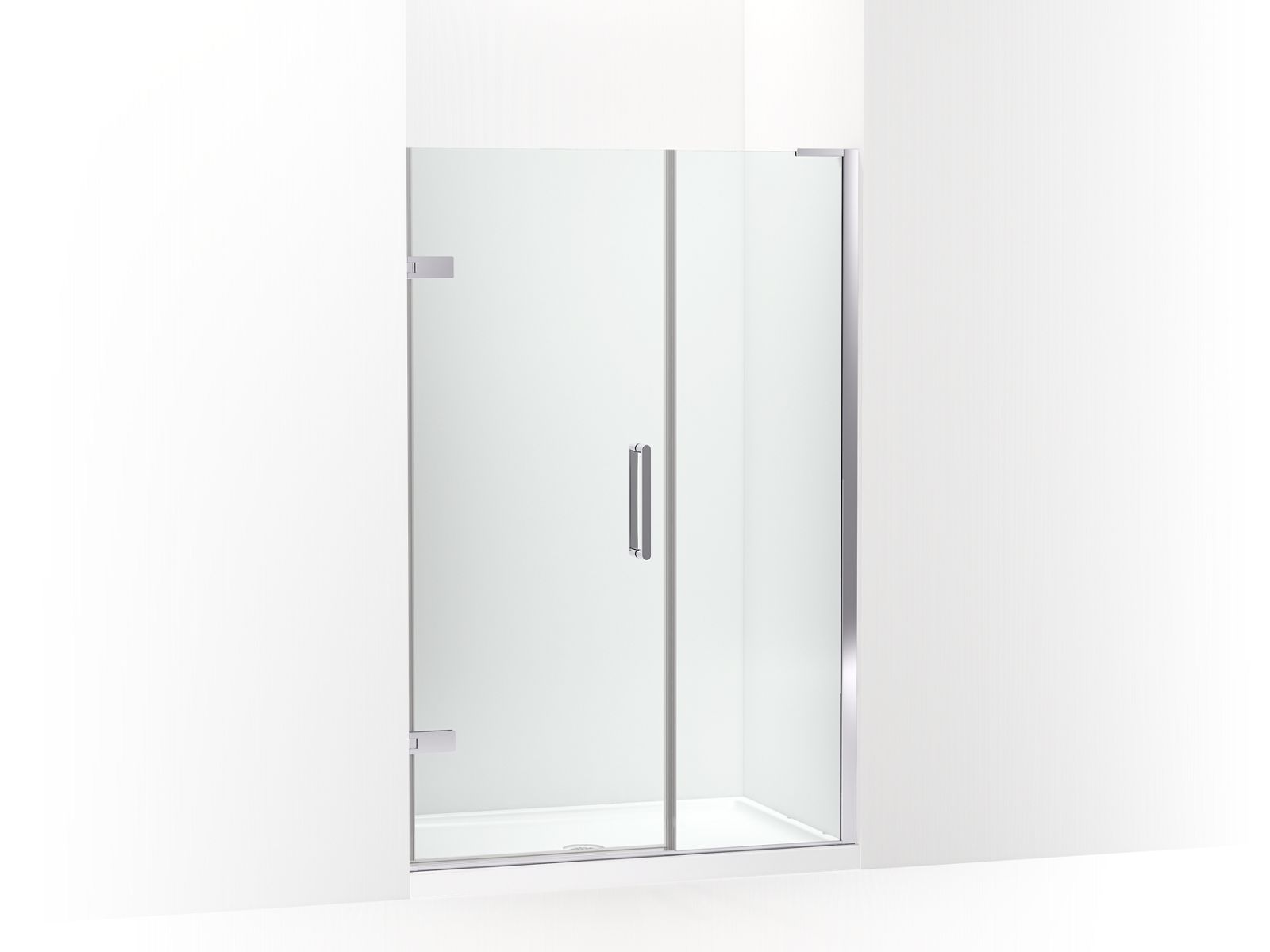 Composed™ Frameless pivot shower door, 71-3/4" H x 45-1/4 - 46" W, with 3/8" thick Crystal Clear glass