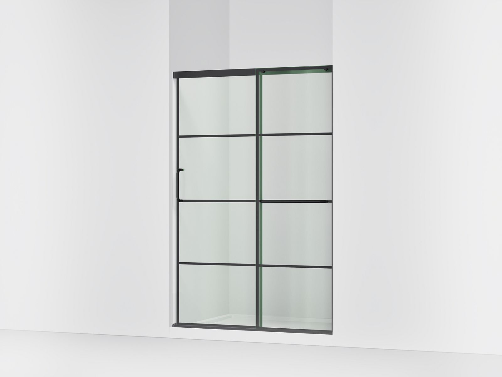 Elate® Sliding shower door, 70-1/2" H x 44-1/4 - 47-5/8" W, with 1/4" thick Crystal Clear glass with rectangular grille pattern