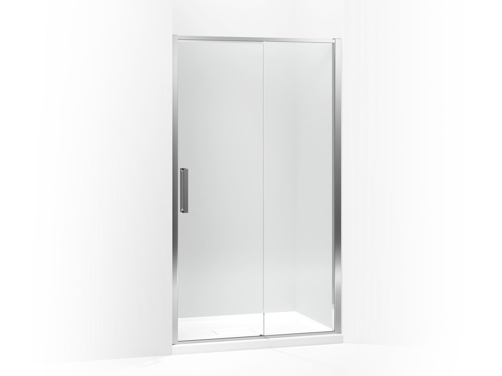 Torsion® Frameless sliding shower door, 77" H x 45-11/16 - 47-1/4" W, with 5/16" thick Crystal Clear glass