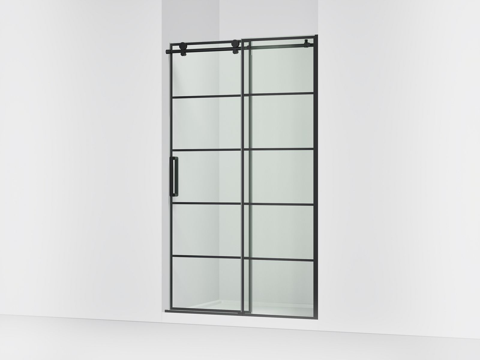 Composed™ Sliding shower door, 78" H x 44-1/8 - 47-7/8" W, with 3/8" thick Crystal Clear glass with rectangular grille pattern
