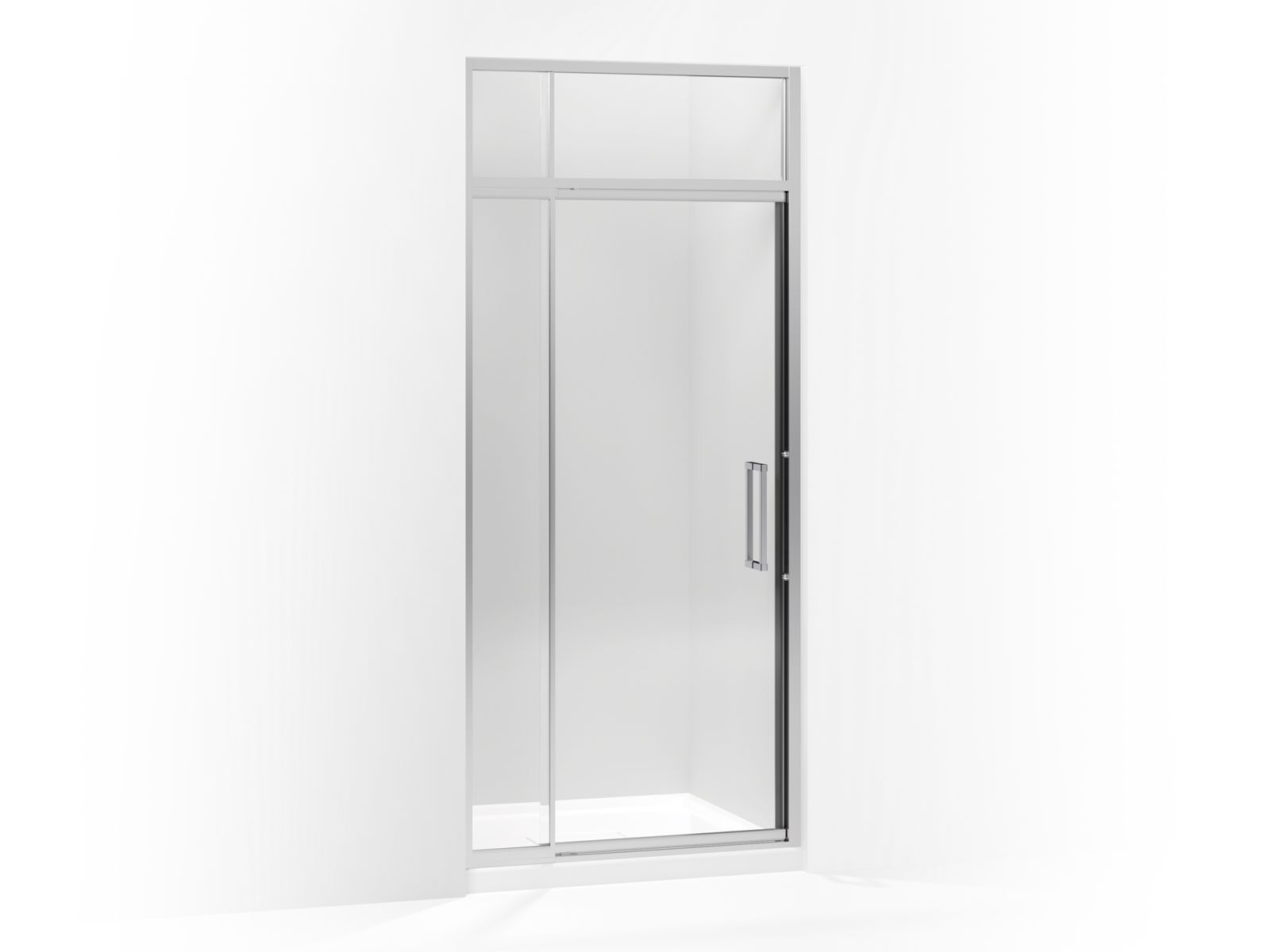 Lattis® Pivot shower door with sliding steam transom, 89-1/2" H x 33 - 36" W, with 3/8" thick Crystal Clear glass