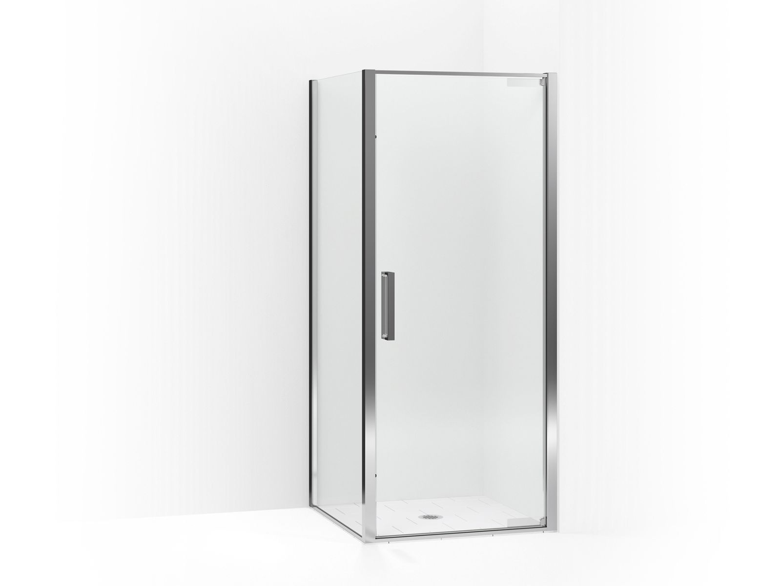 Torsion® Pivot shower door with return panel, 77" H x 33-7/8 - 35-7/16" W, with 5/16" thick Crystal Clear glass