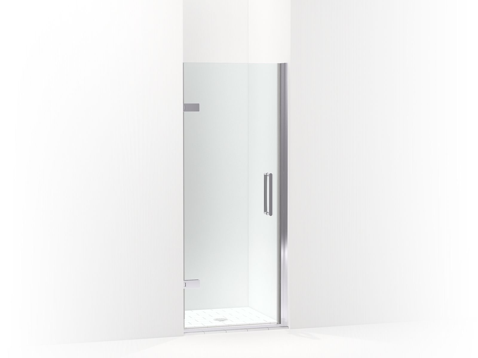 Composed™ Frameless pivot shower door, 71-5/8" H x 29-5/8 - 30-3/8" W, with 3/8" thick Crystal Clear glass