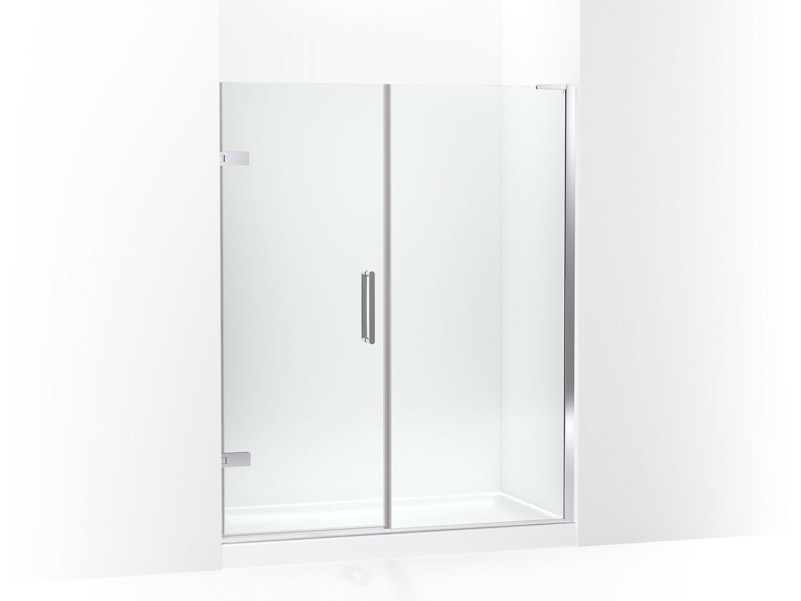 Composed™ Frameless pivot shower door, 71-3/4" H x 57-1/4 - 58" W, with 3/8" thick Crystal Clear glass