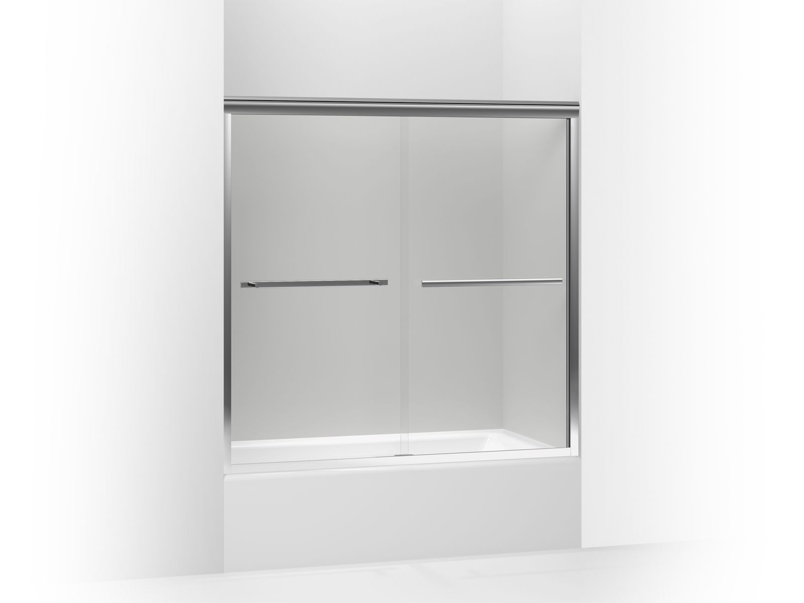 Gradient® Sliding bath door, 58-1/16" H x 56-5/8 - 59-5/8" W, with 1/4" thick Crystal Clear glass